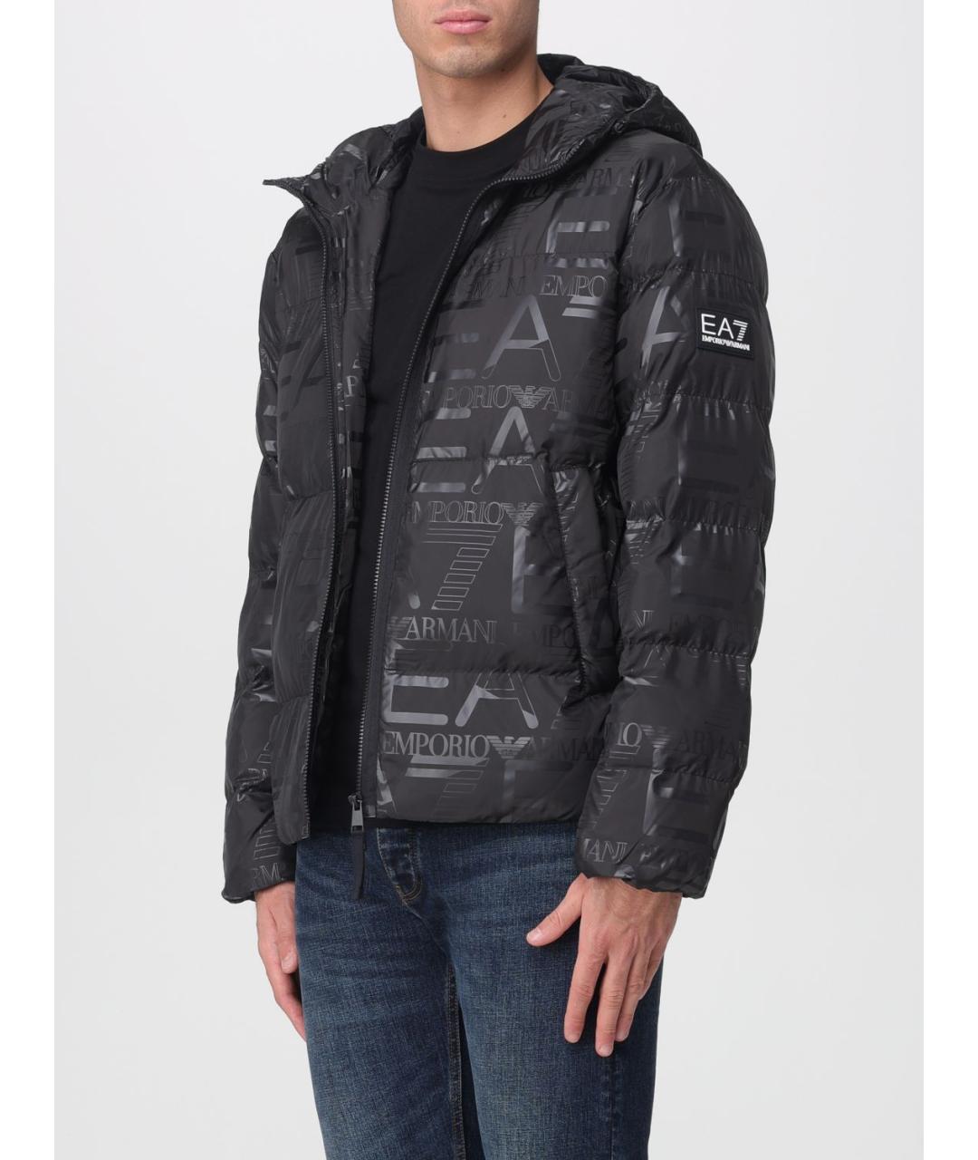 EA7 Черный полиэстеровый пуховик, фото 4