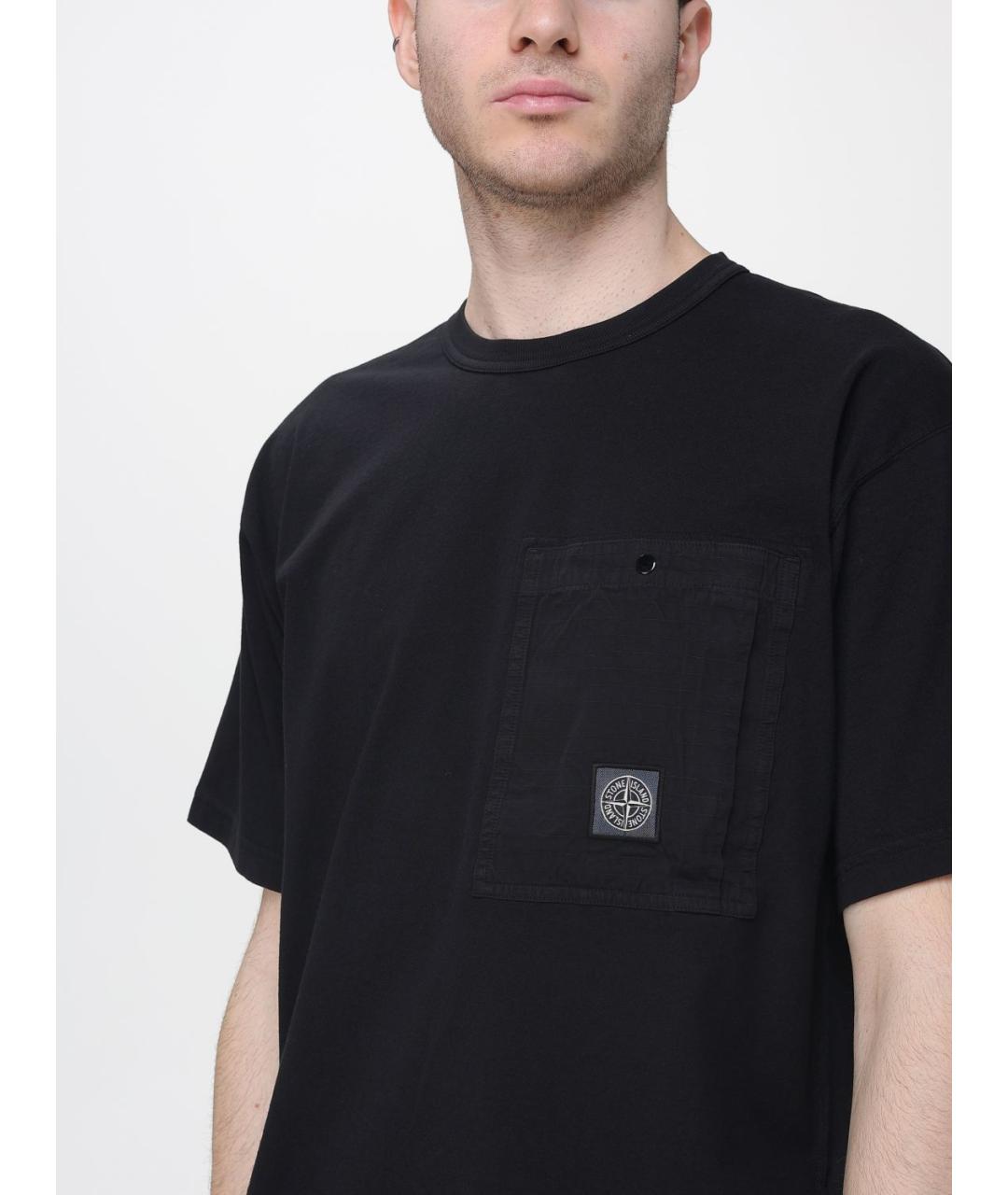 STONE ISLAND Черная хлопковая футболка, фото 5