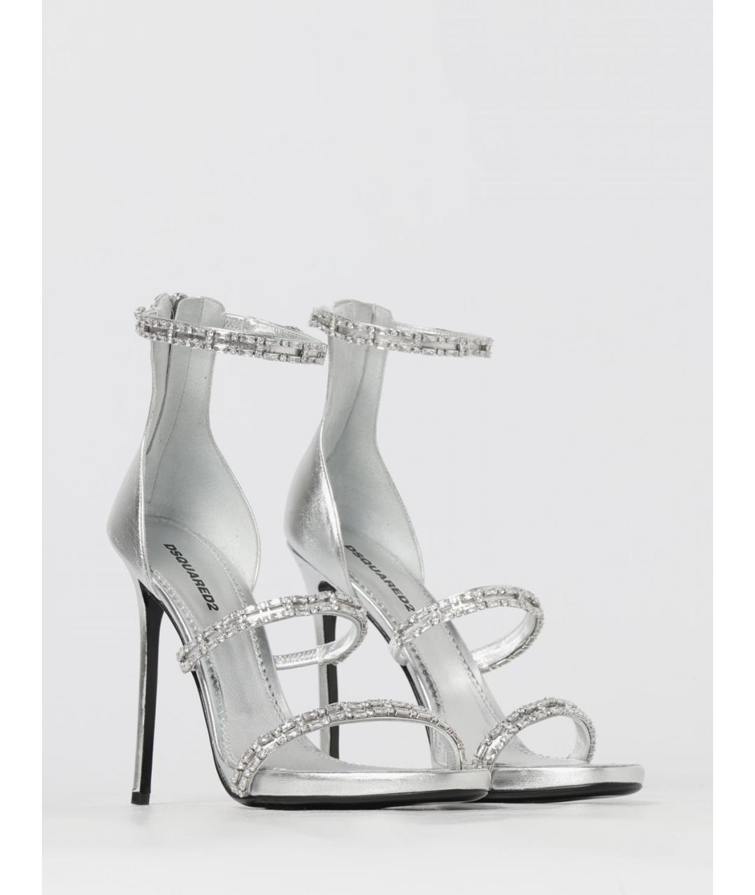 DSQUARED2 Серебряные кожаные босоножки, фото 2