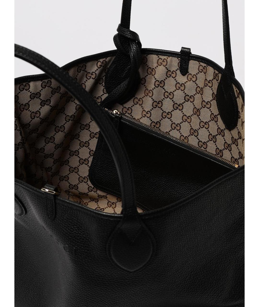 GUCCI Черная кожаная сумка тоут, фото 5