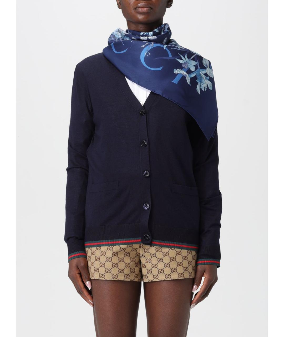 GUCCI Синий шелковый шарф, фото 2