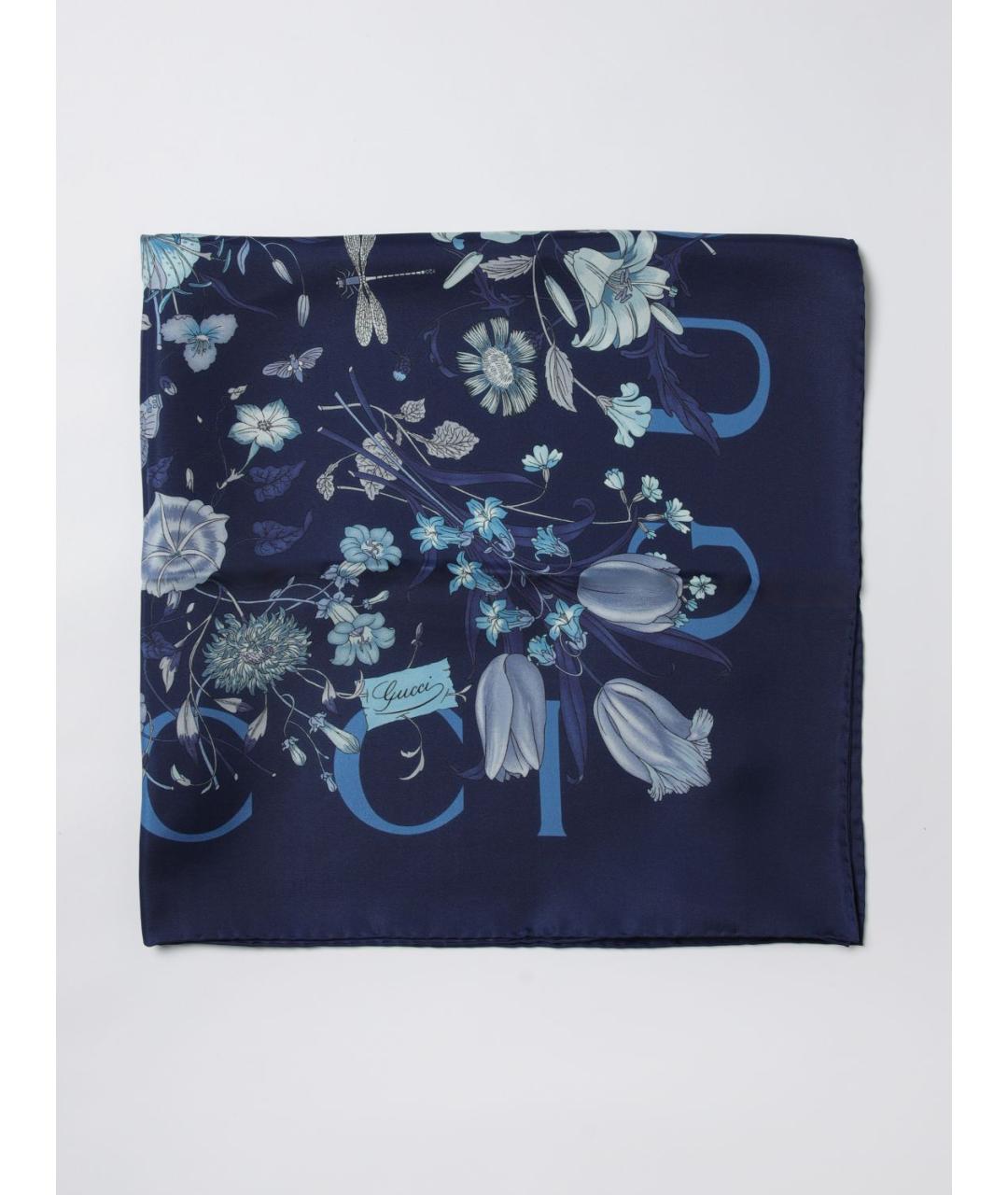 GUCCI Синий шелковый шарф, фото 5