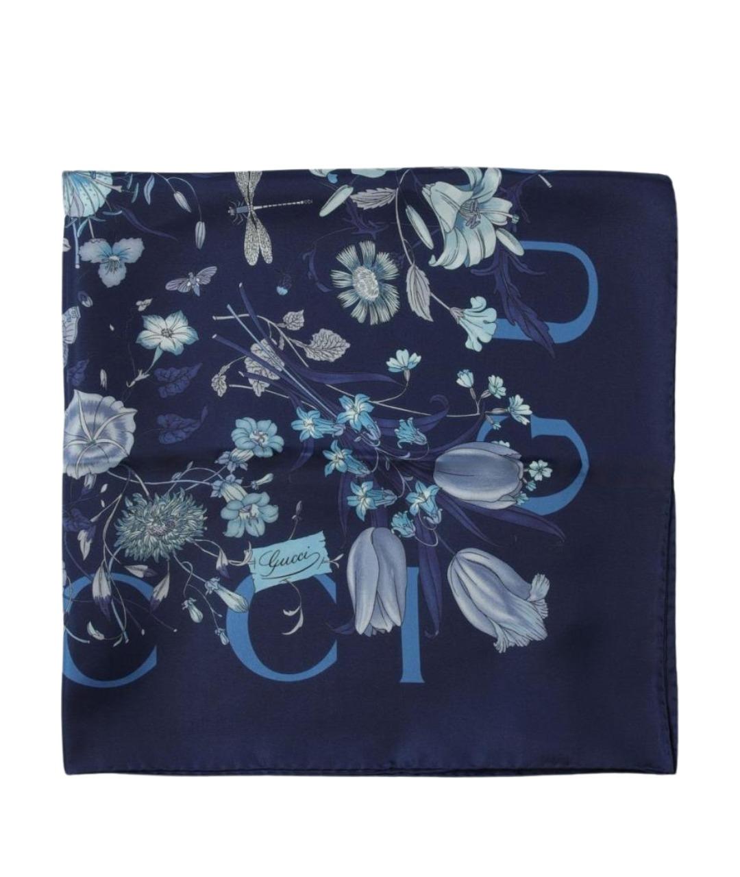 GUCCI Синий шелковый шарф, фото 1