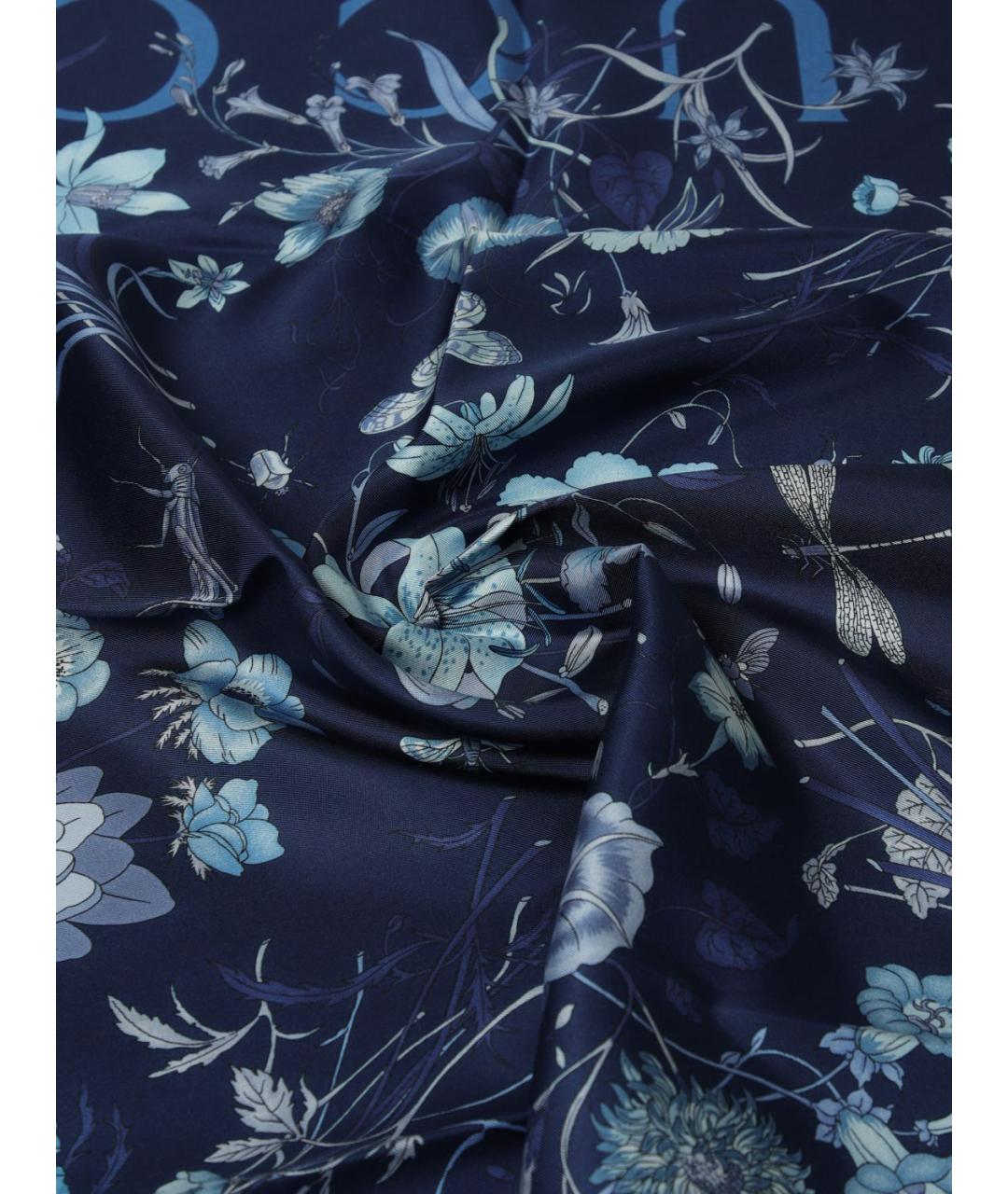 GUCCI Синий шелковый шарф, фото 3