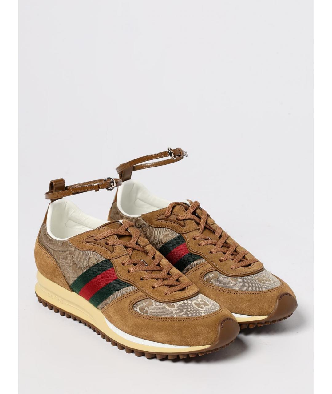 GUCCI Бежевые кожаные кроссовки, фото 2