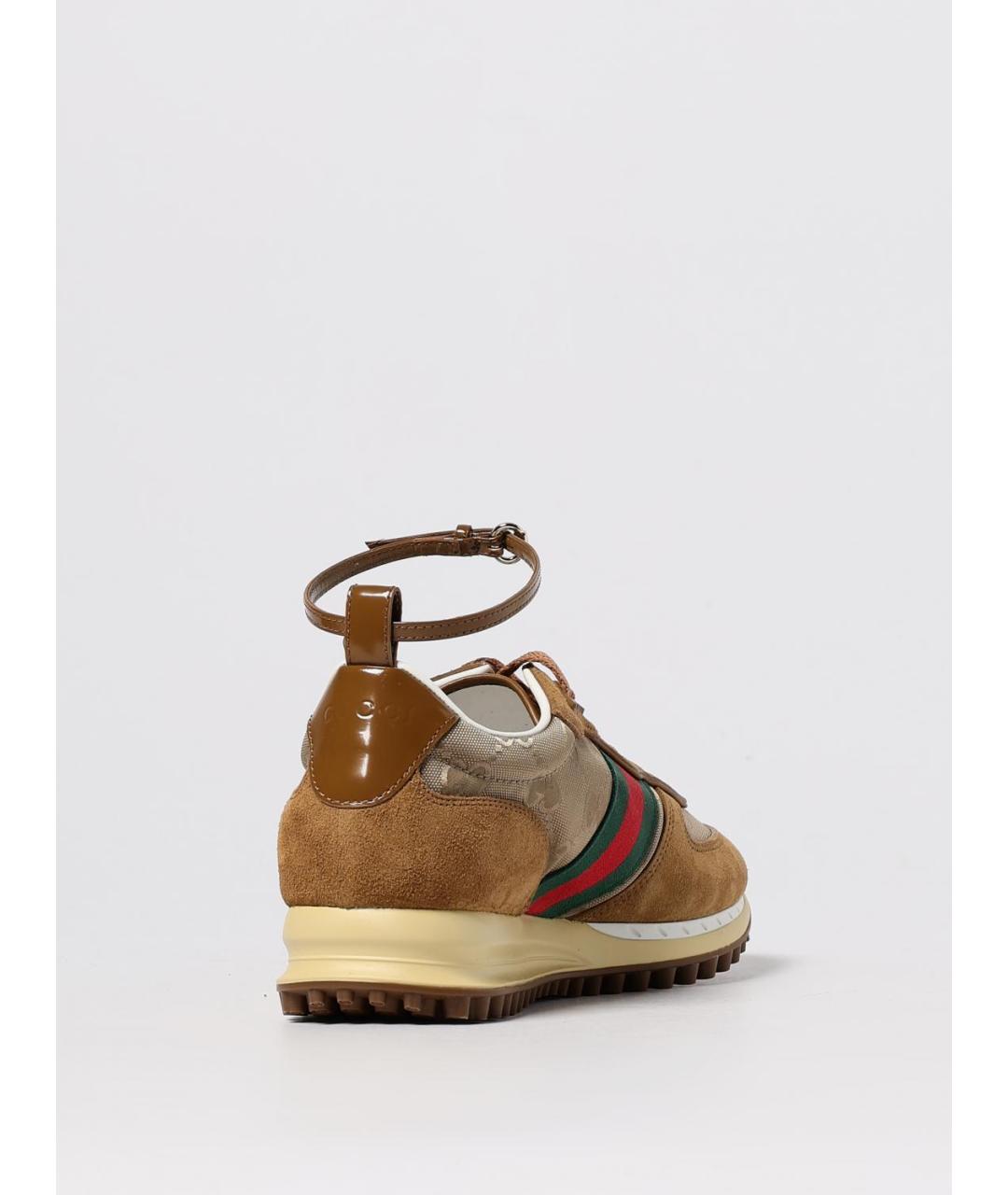 GUCCI Бежевые кожаные кроссовки, фото 3