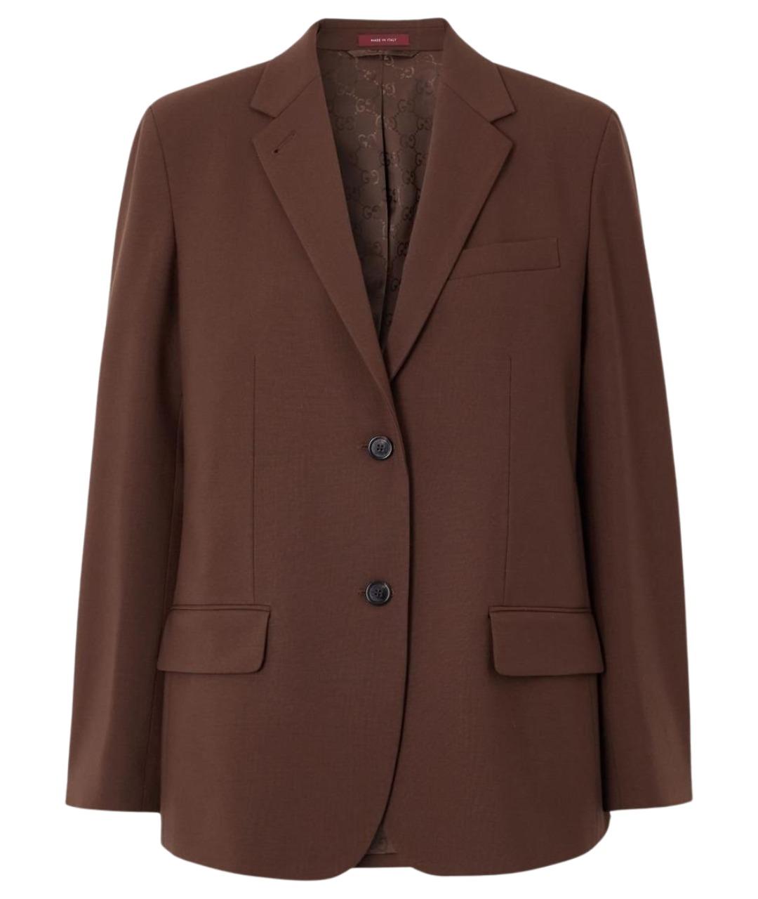 GUCCI Коричневый шерстяной жакет/пиджак, фото 1