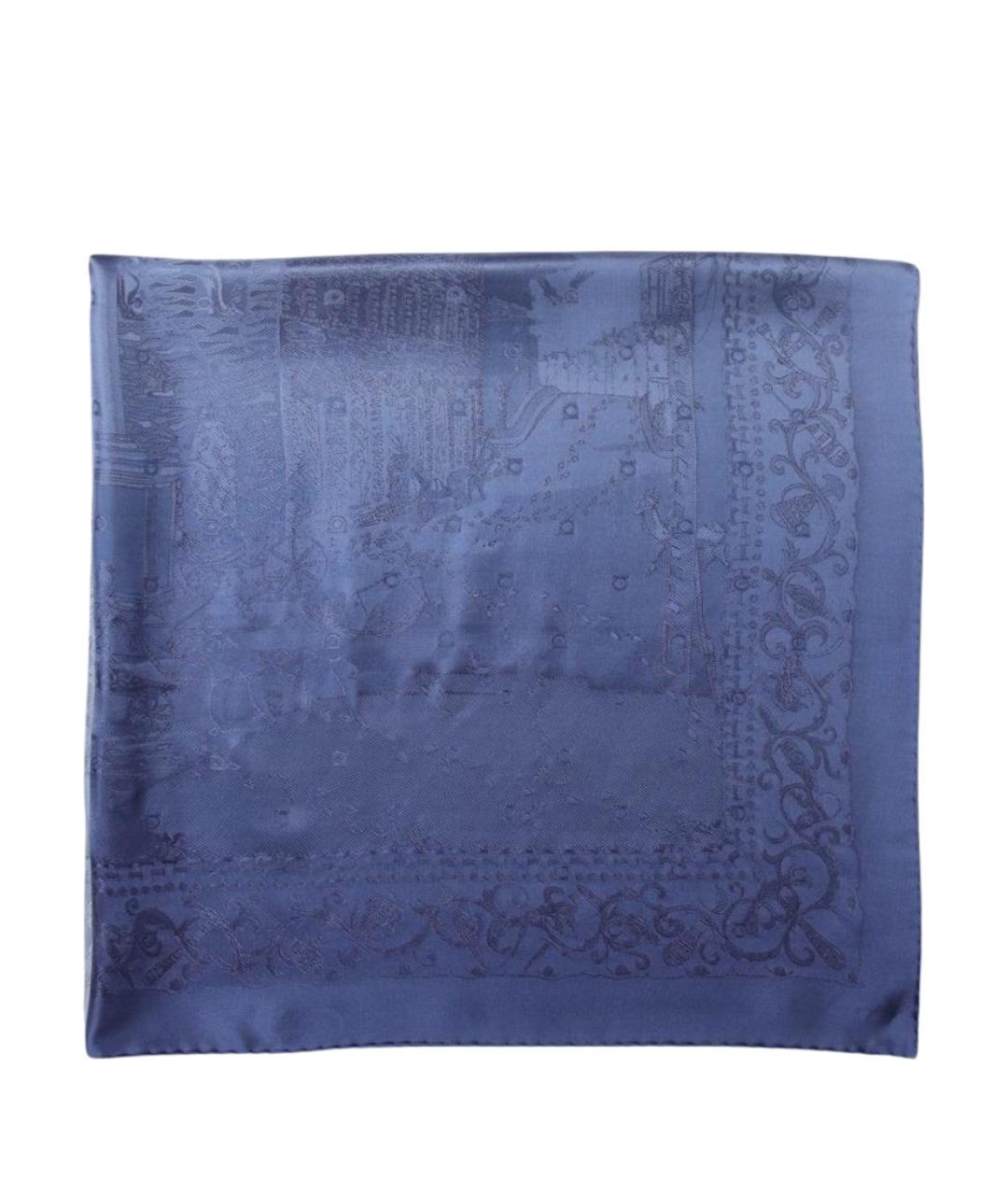 FERRAGAMO Синий шелковый шарф, фото 1