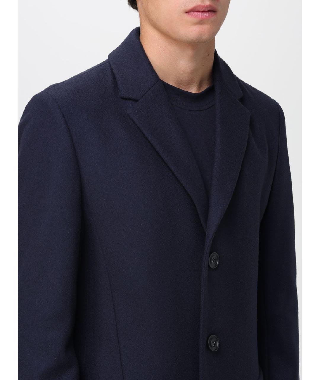 HUGO Темно-синее шерстяное пальто, фото 4
