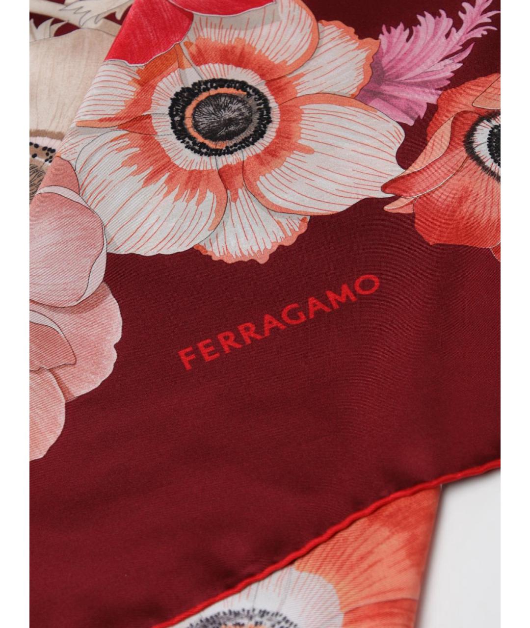 FERRAGAMO Бордовый шелковый шарф, фото 3