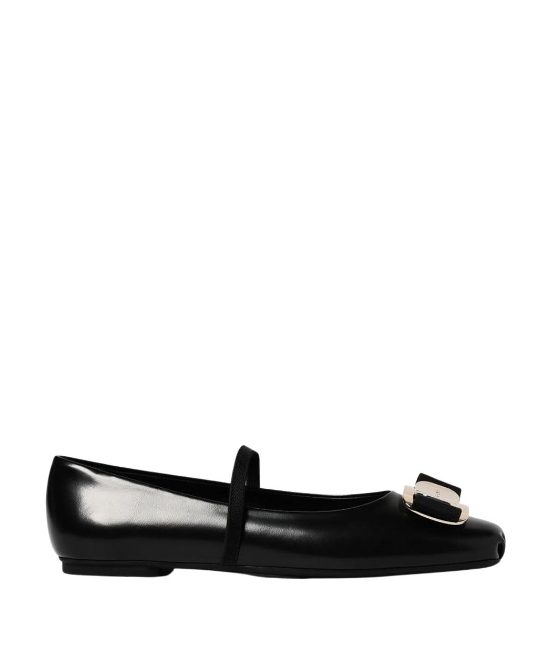 FERRAGAMO Черные кожаные балетки, фото 1