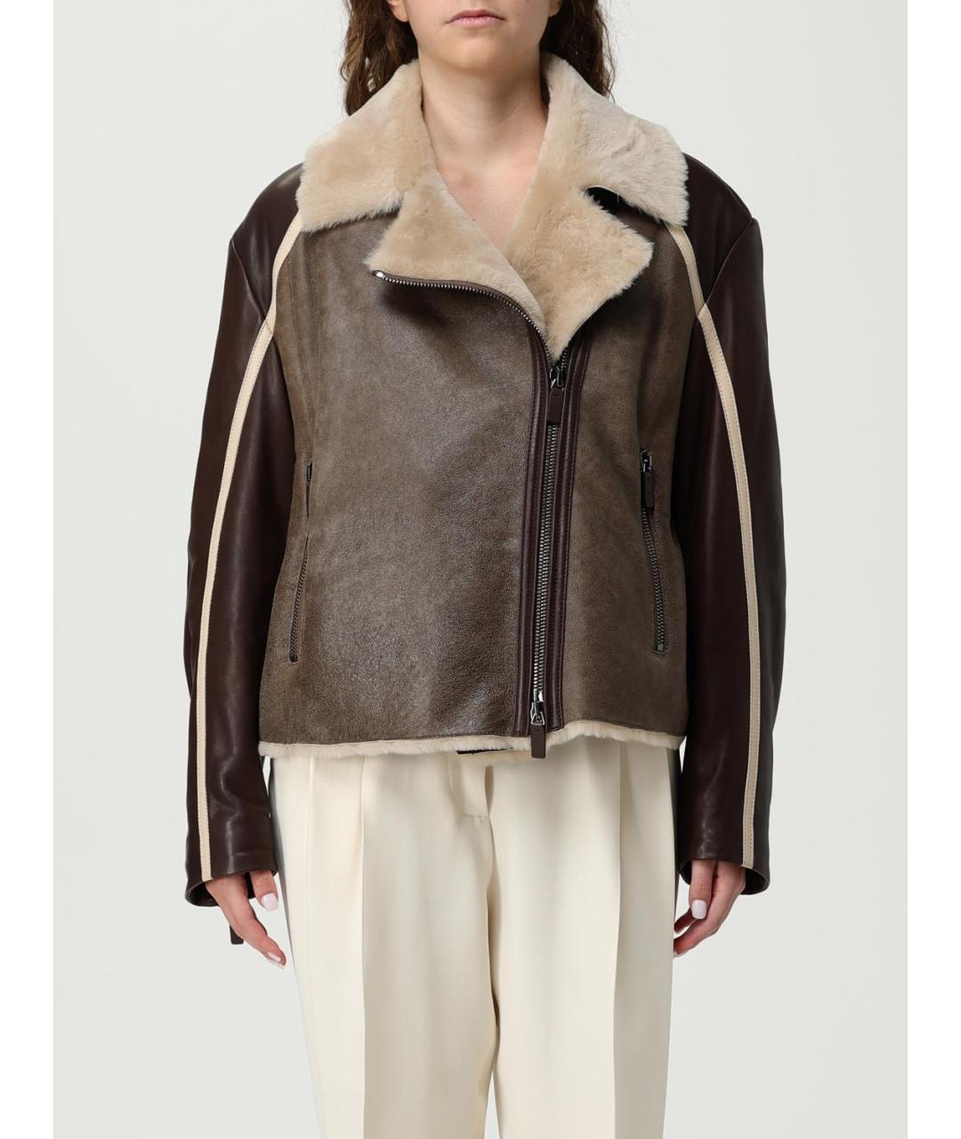 EMPORIO ARMANI Коричневая кожаная дубленка, фото 2