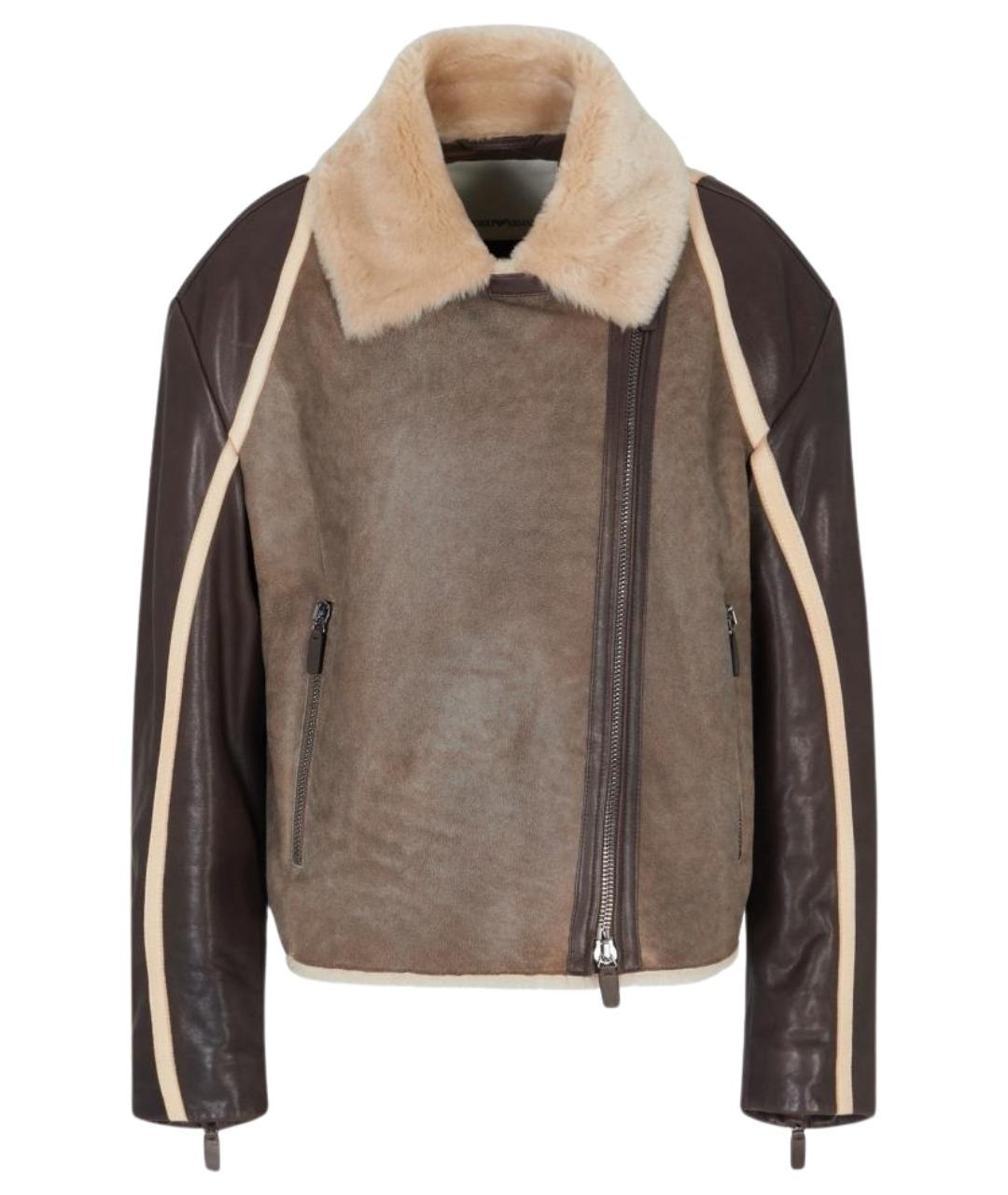 EMPORIO ARMANI Коричневая кожаная дубленка, фото 1