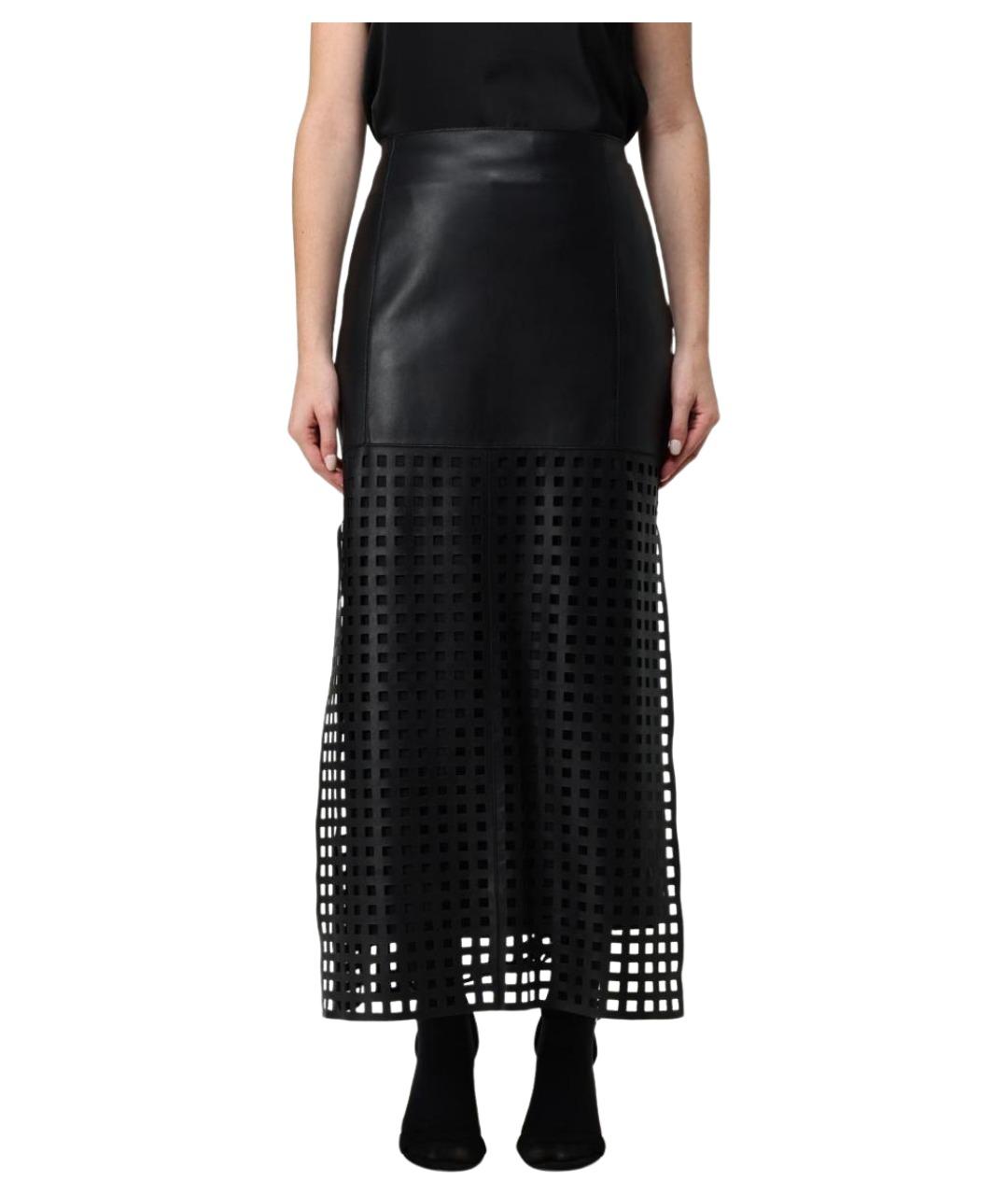 EMPORIO ARMANI Черная кожаная юбка макси, фото 1