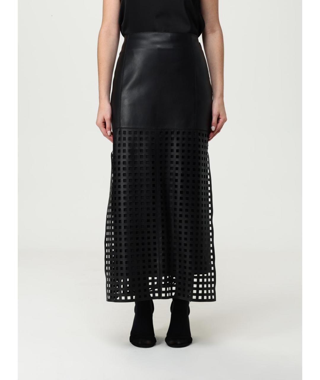 EMPORIO ARMANI Черная кожаная юбка макси, фото 6