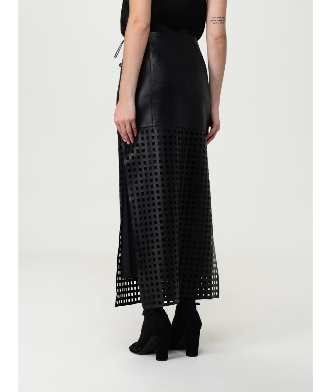 EMPORIO ARMANI Черная кожаная юбка макси, фото 3