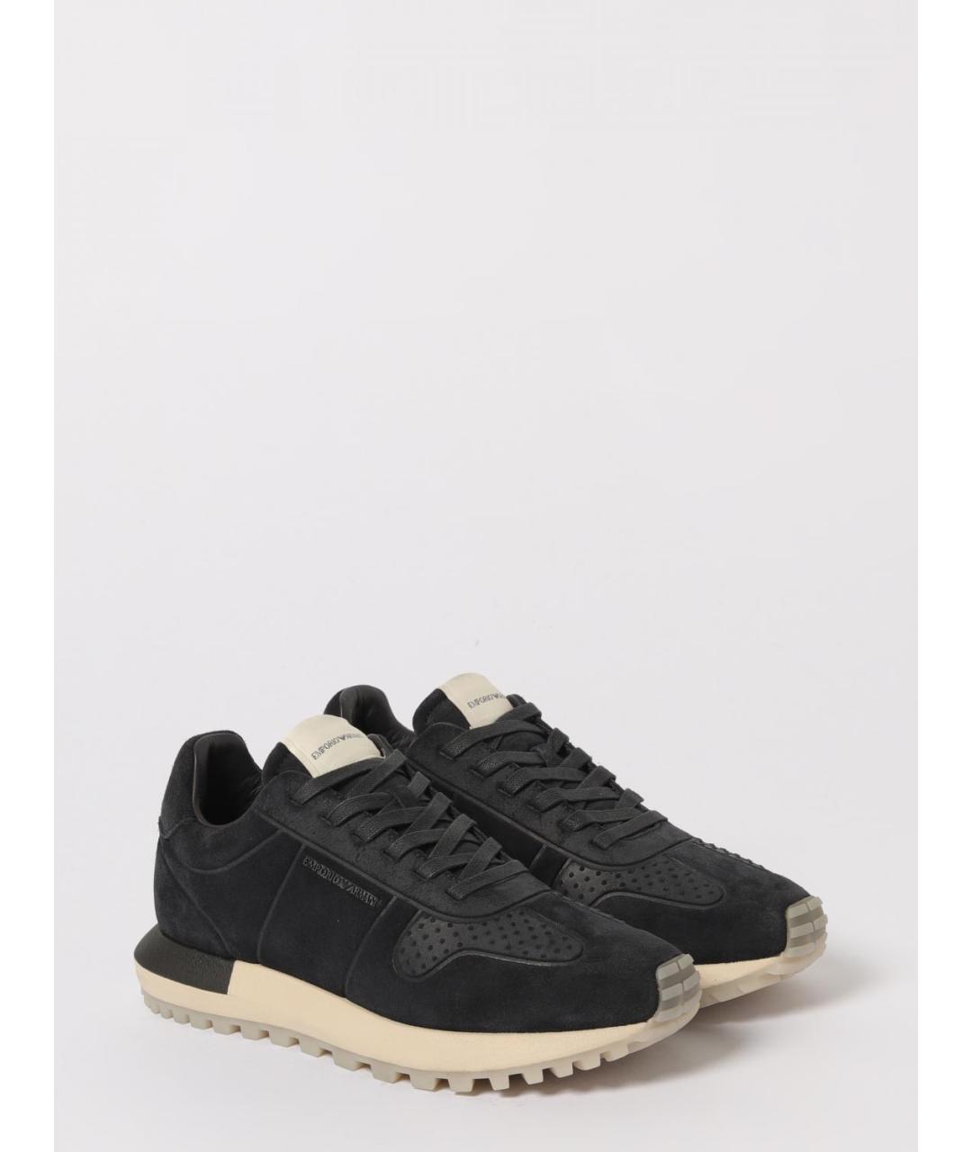 EMPORIO ARMANI Темно-синие замшевые низкие кроссовки / кеды, фото 2