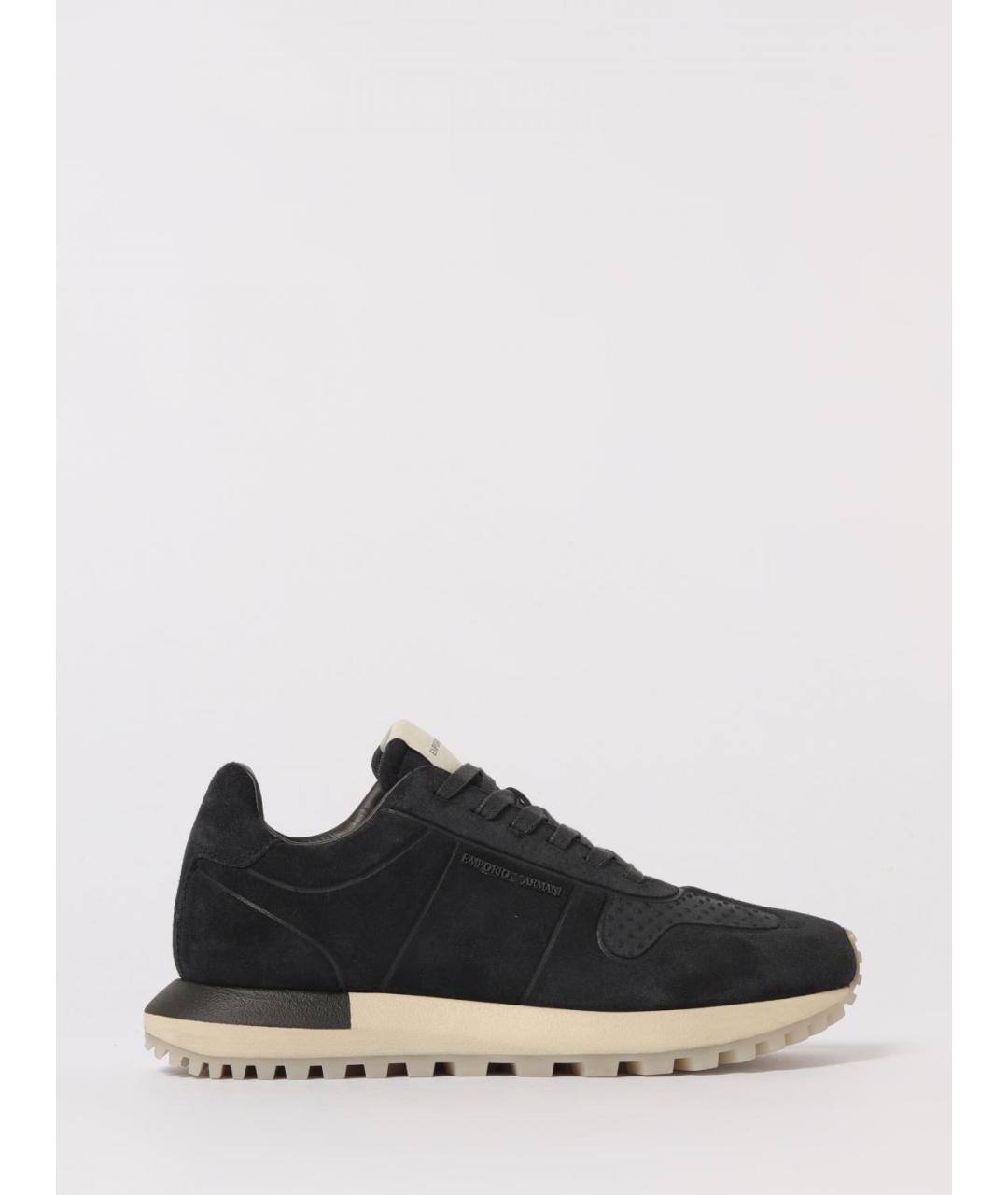 EMPORIO ARMANI Темно-синие замшевые низкие кроссовки / кеды, фото 4