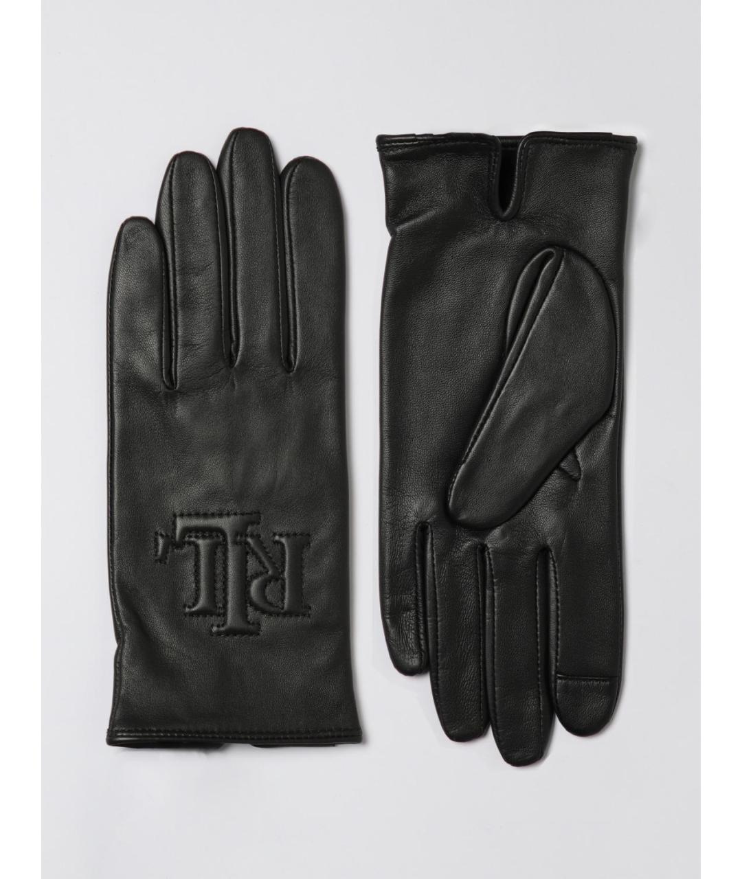 RALPH LAUREN Черные кожаные перчатки, фото 3