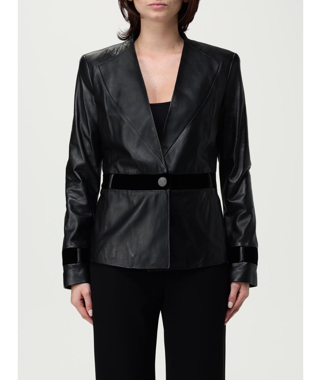 EMPORIO ARMANI Черный кожаный жакет/пиджак, фото 6