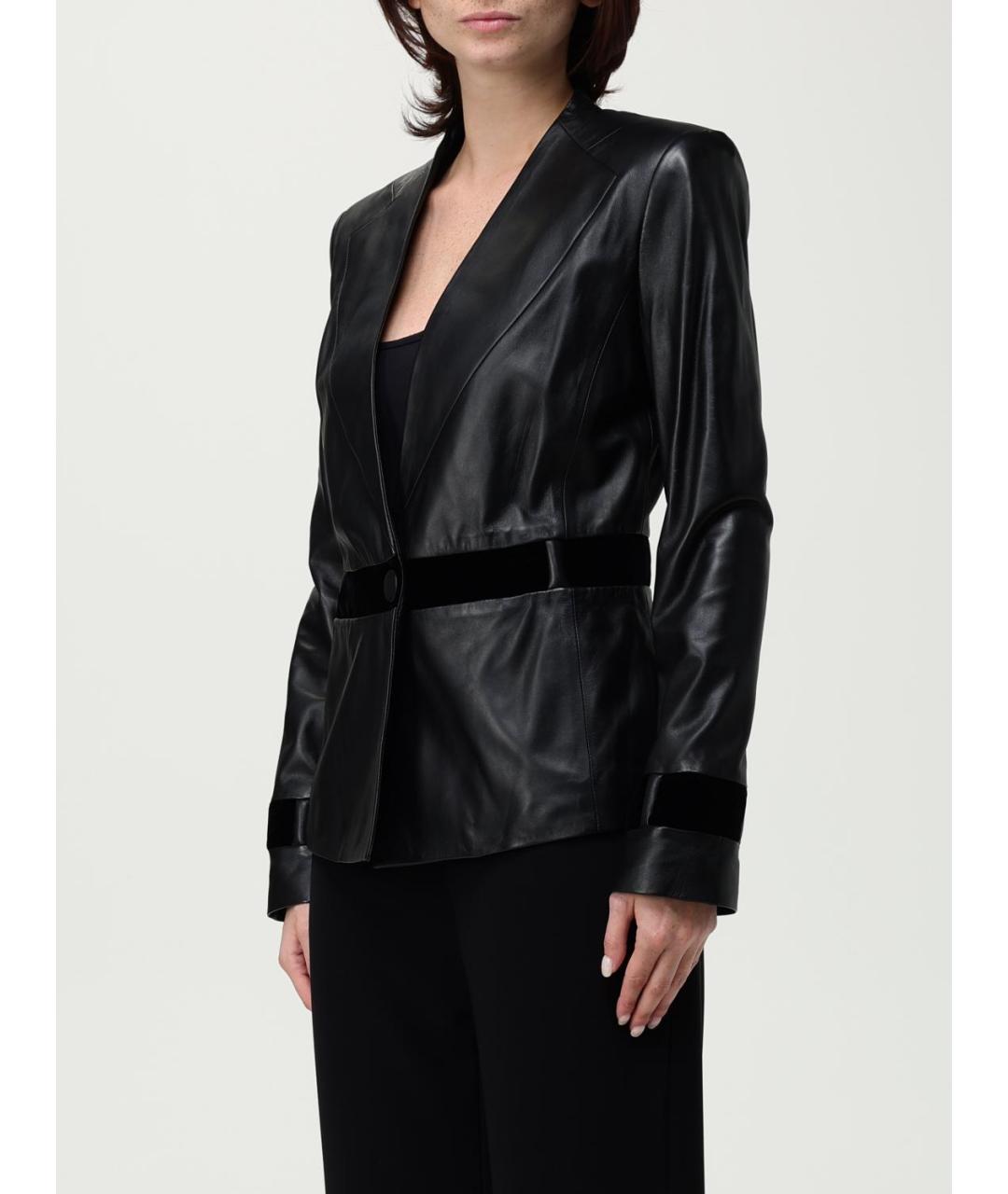 EMPORIO ARMANI Черный кожаный жакет/пиджак, фото 4