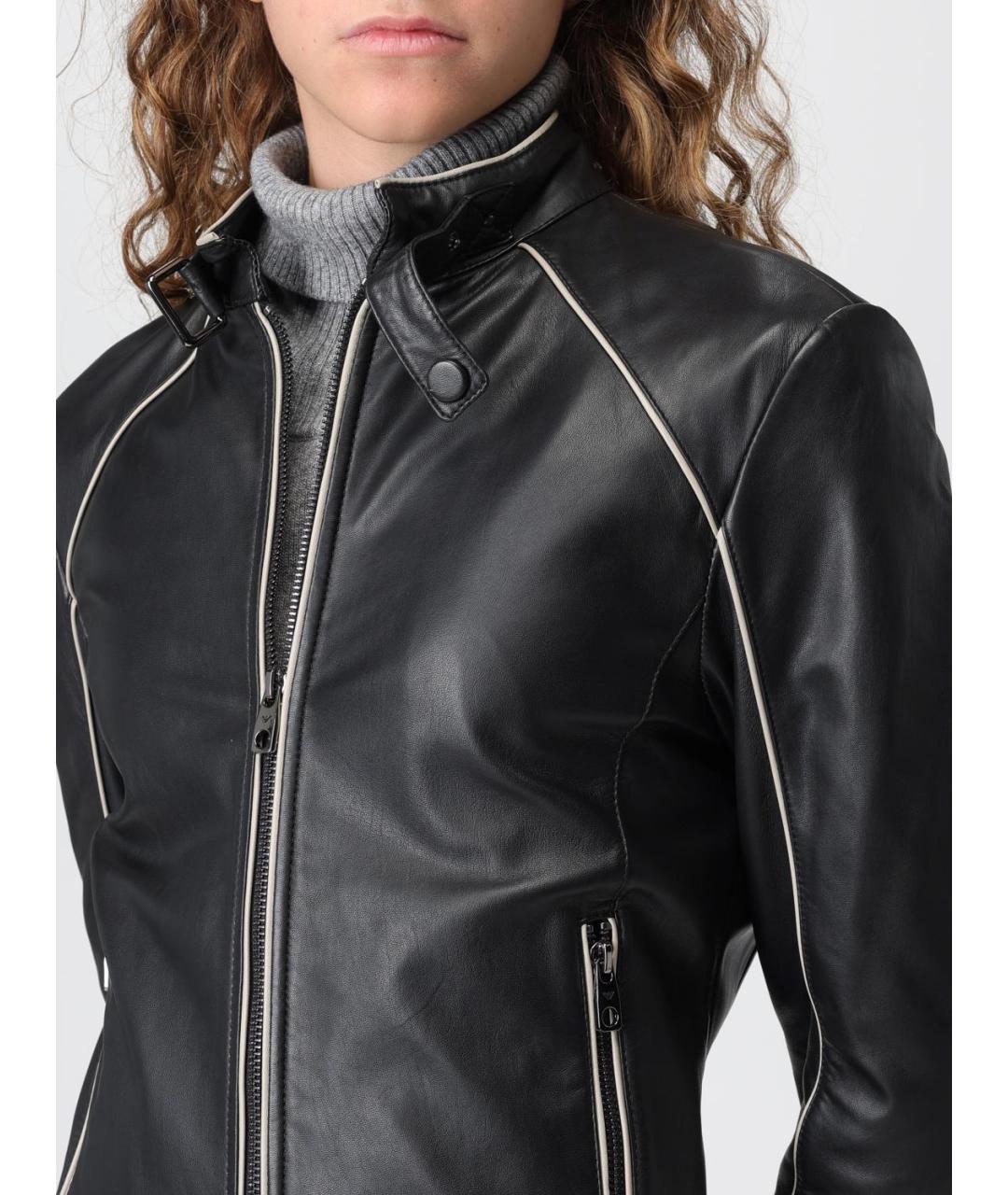 EMPORIO ARMANI Черная кожаная куртка, фото 5