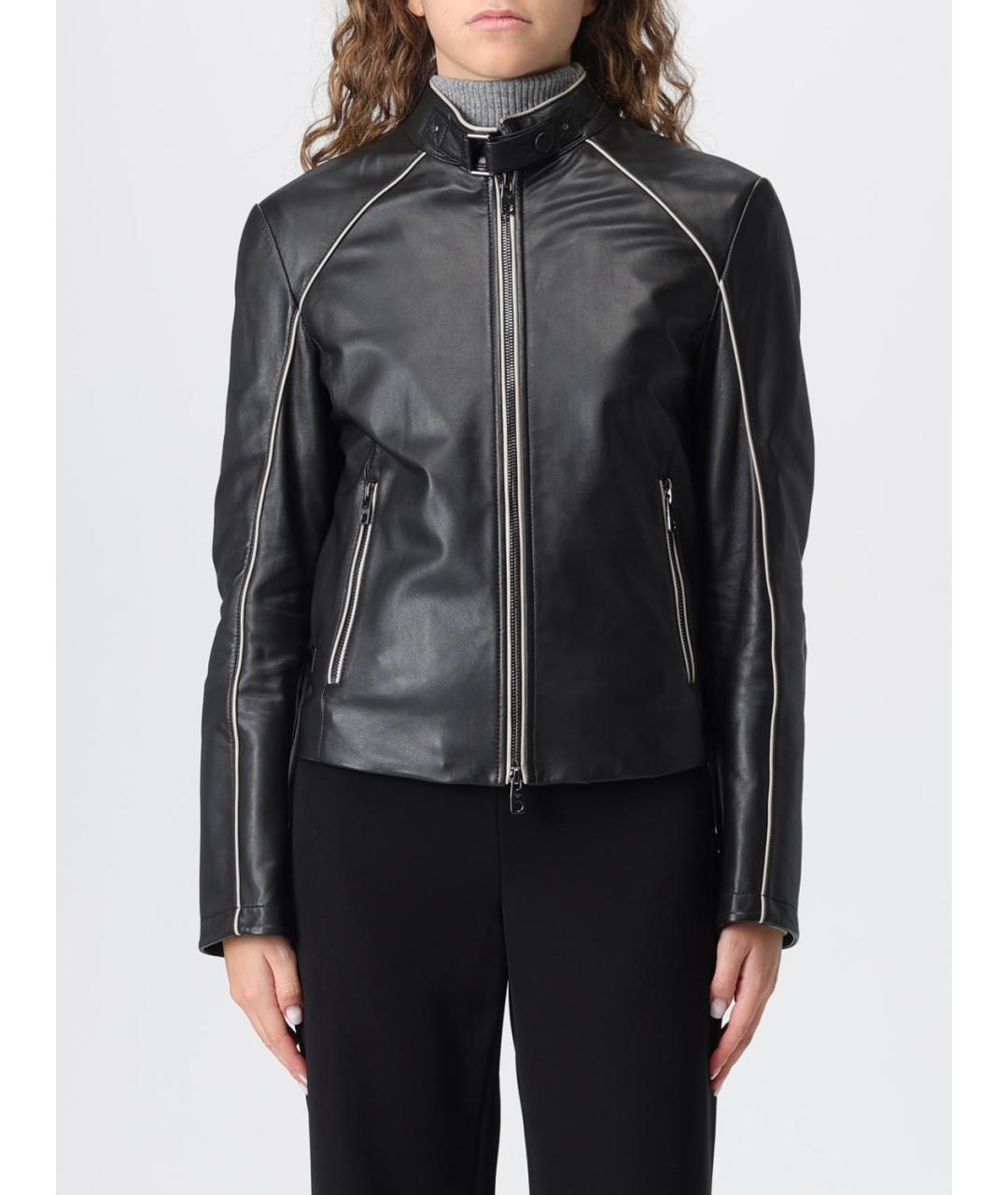 EMPORIO ARMANI Черная кожаная куртка, фото 2