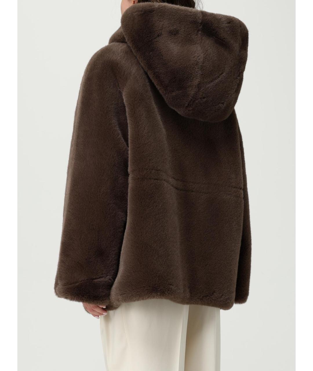 EMPORIO ARMANI Коричневая полиэстеровая шуба, фото 3