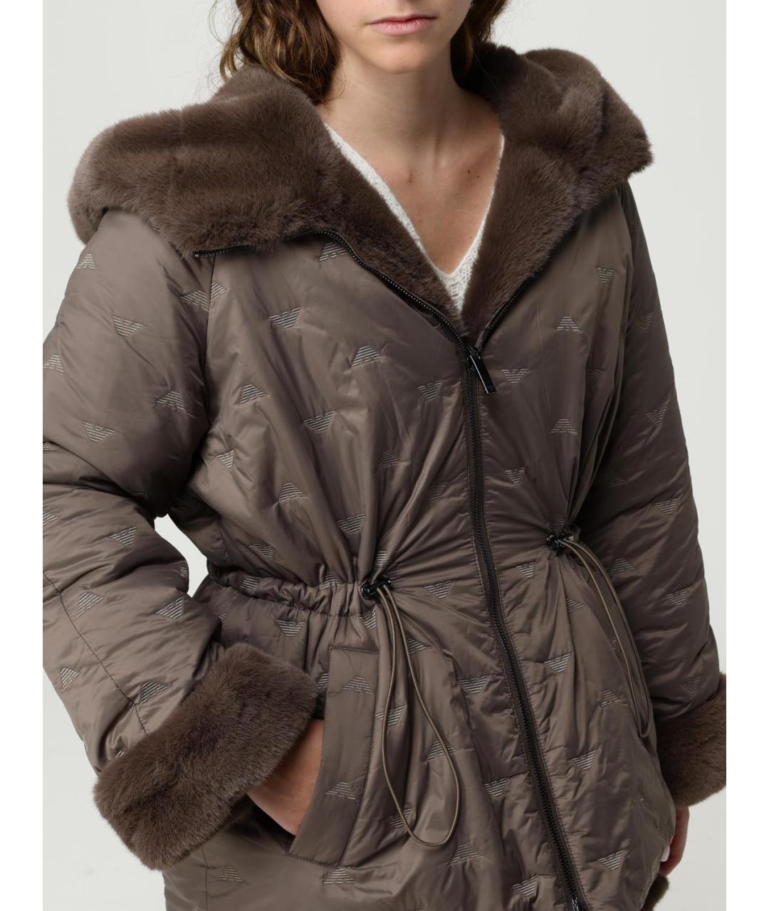 EMPORIO ARMANI Коричневая полиэстеровая шуба, фото 5