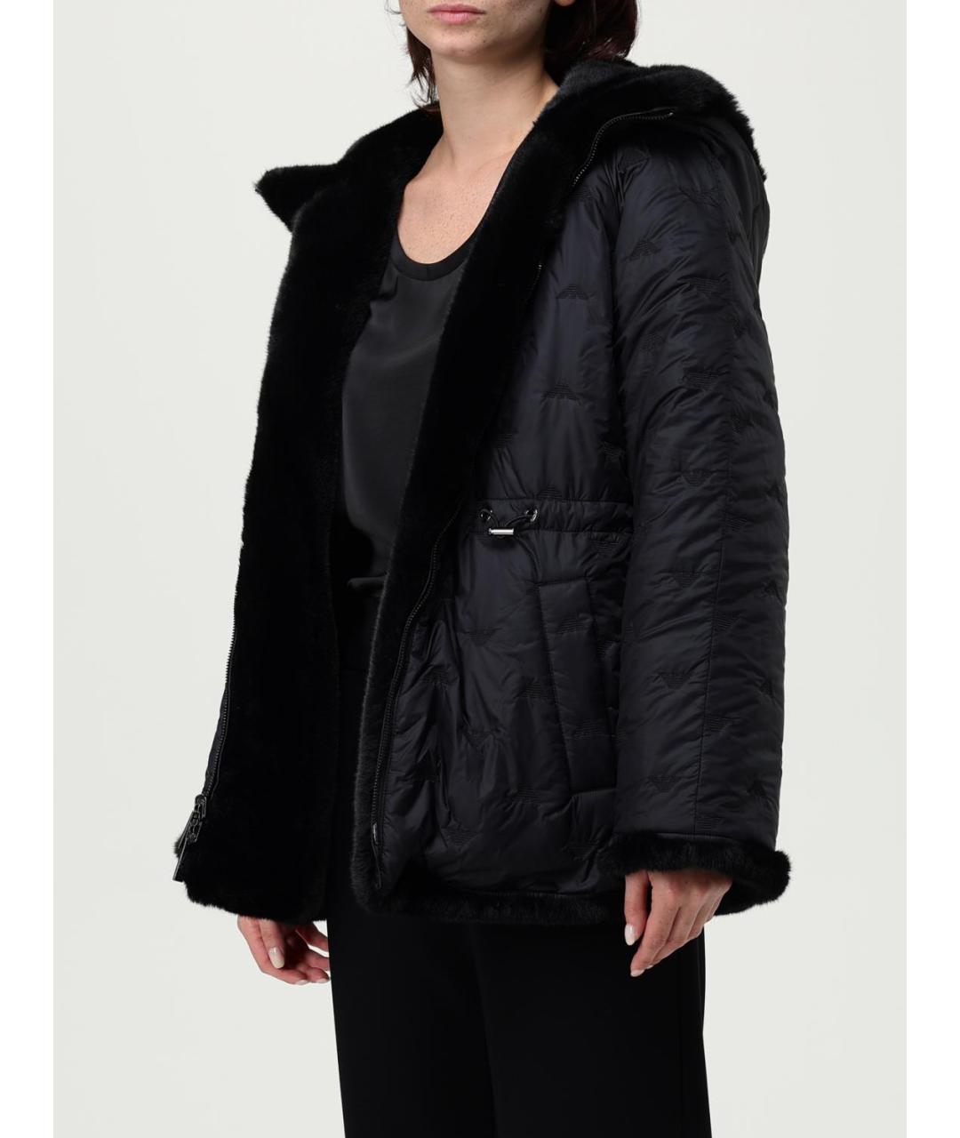 EMPORIO ARMANI Черная полиэстеровая шуба, фото 3