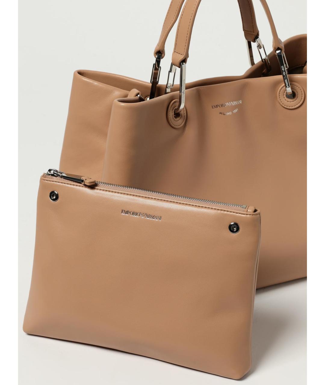EMPORIO ARMANI Коричневая кожаная сумка тоут, фото 3