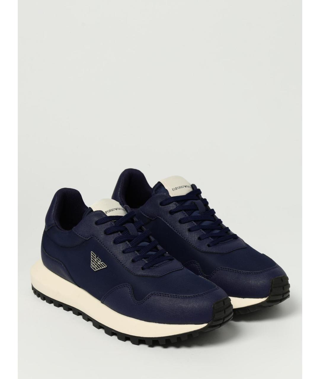 EMPORIO ARMANI Темно-синие кожаные низкие кроссовки / кеды, фото 2