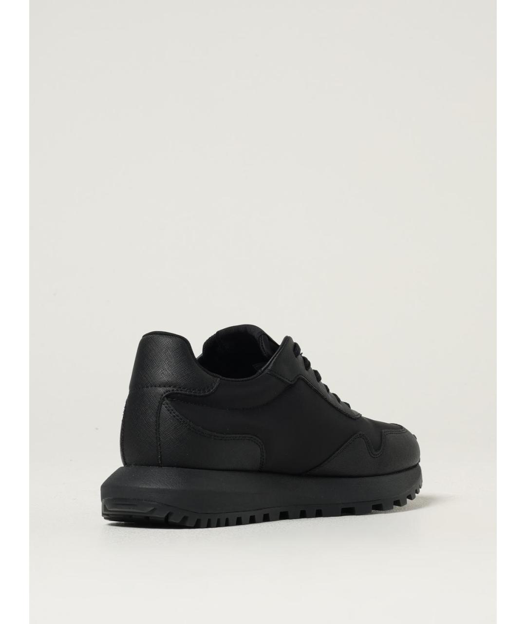 EMPORIO ARMANI Черные кожаные низкие кроссовки / кеды, фото 3