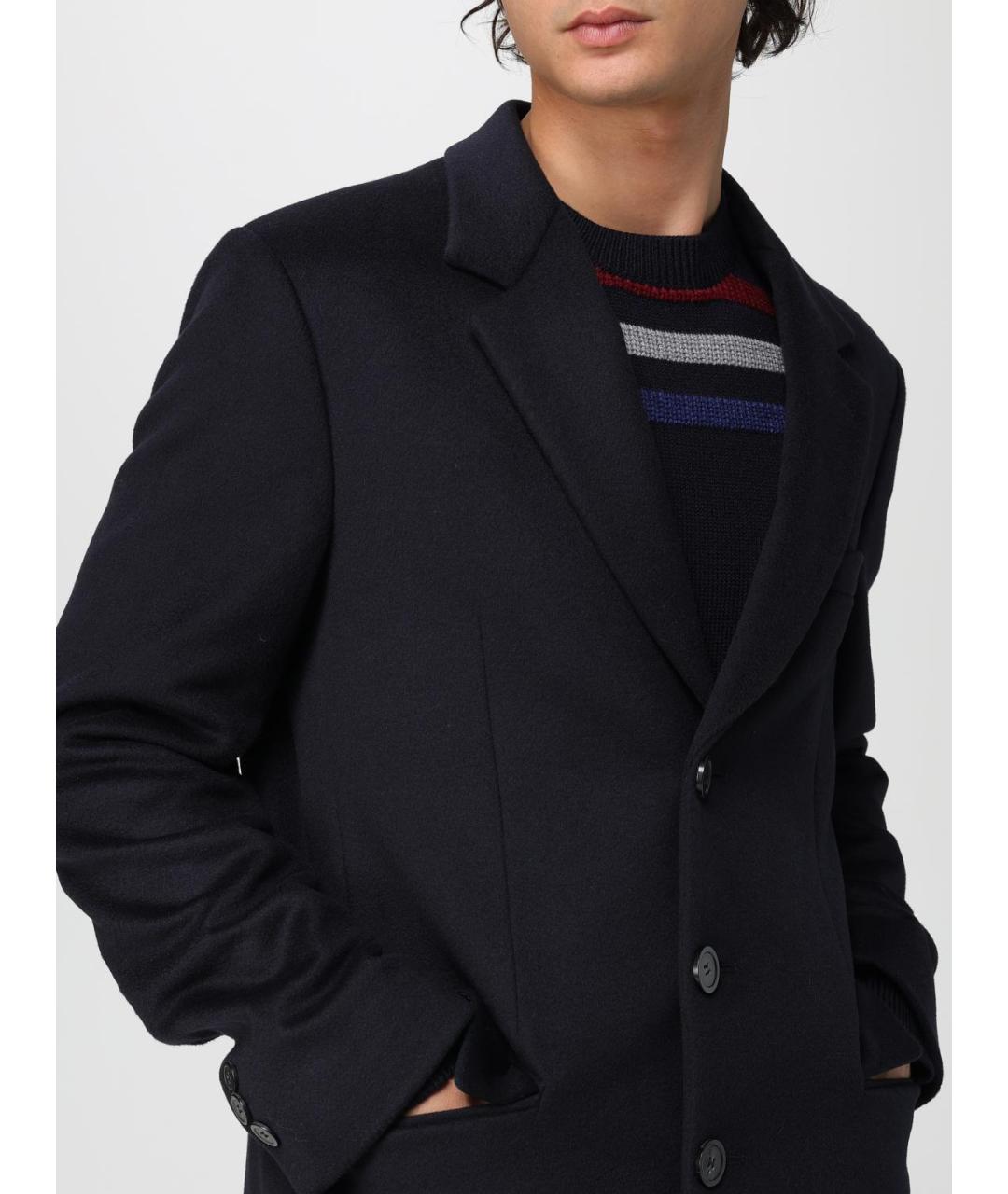 EMPORIO ARMANI Темно-синее шерстяное пальто, фото 4