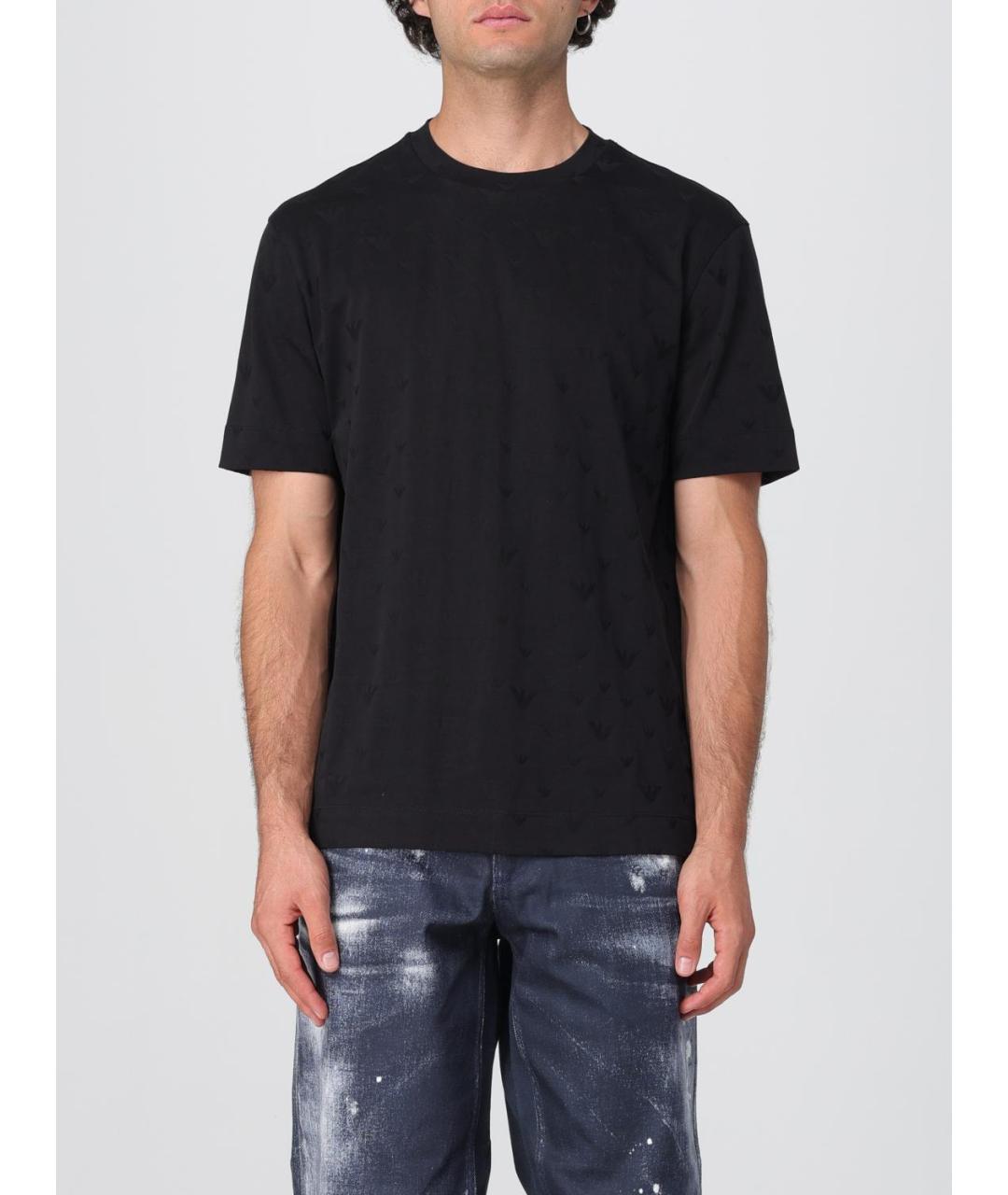 EMPORIO ARMANI Черная хлопковая футболка, фото 4