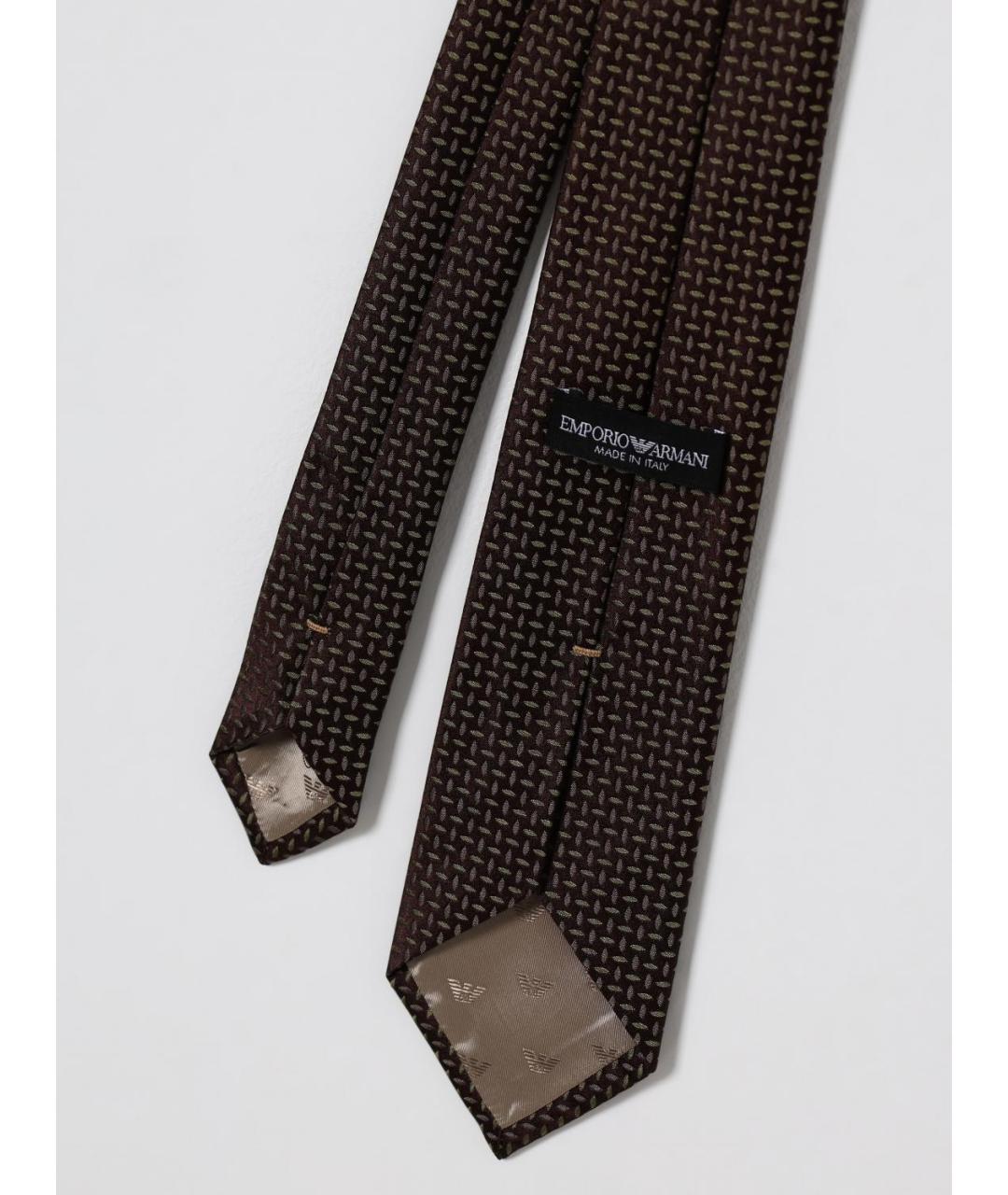 EMPORIO ARMANI Коричневый шелковый галстук, фото 2