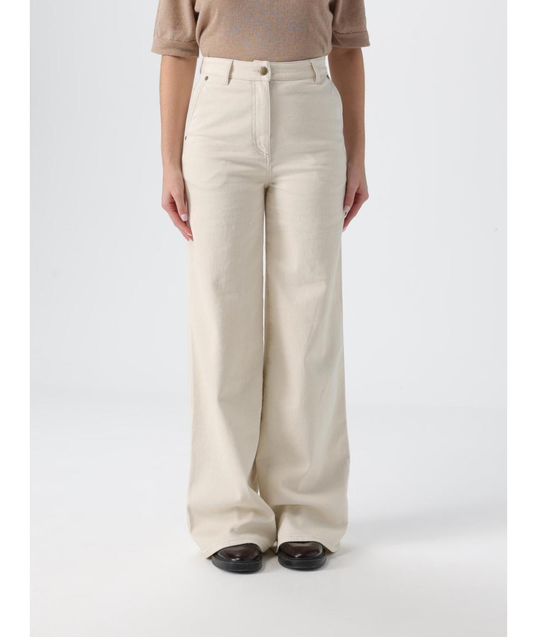 AGNONA Бежевые хлопковые прямые джинсы, фото 4