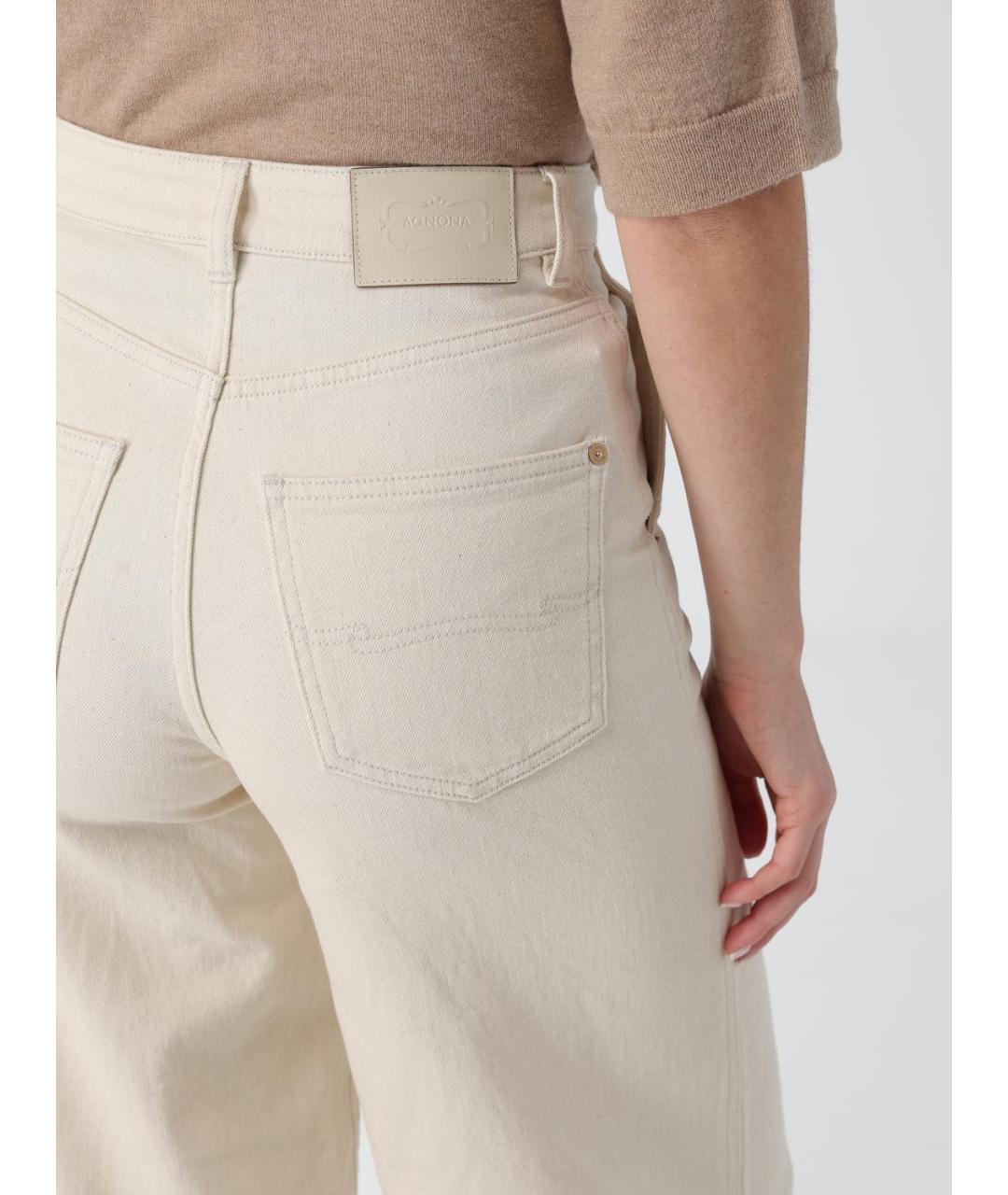 AGNONA Бежевые хлопковые прямые джинсы, фото 3