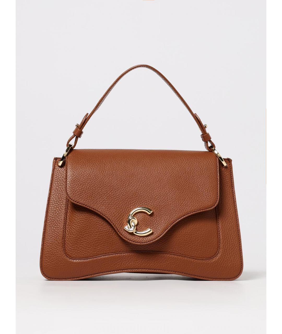 COCCINELLE Коричневая кожаная сумка с короткими ручками, фото 4