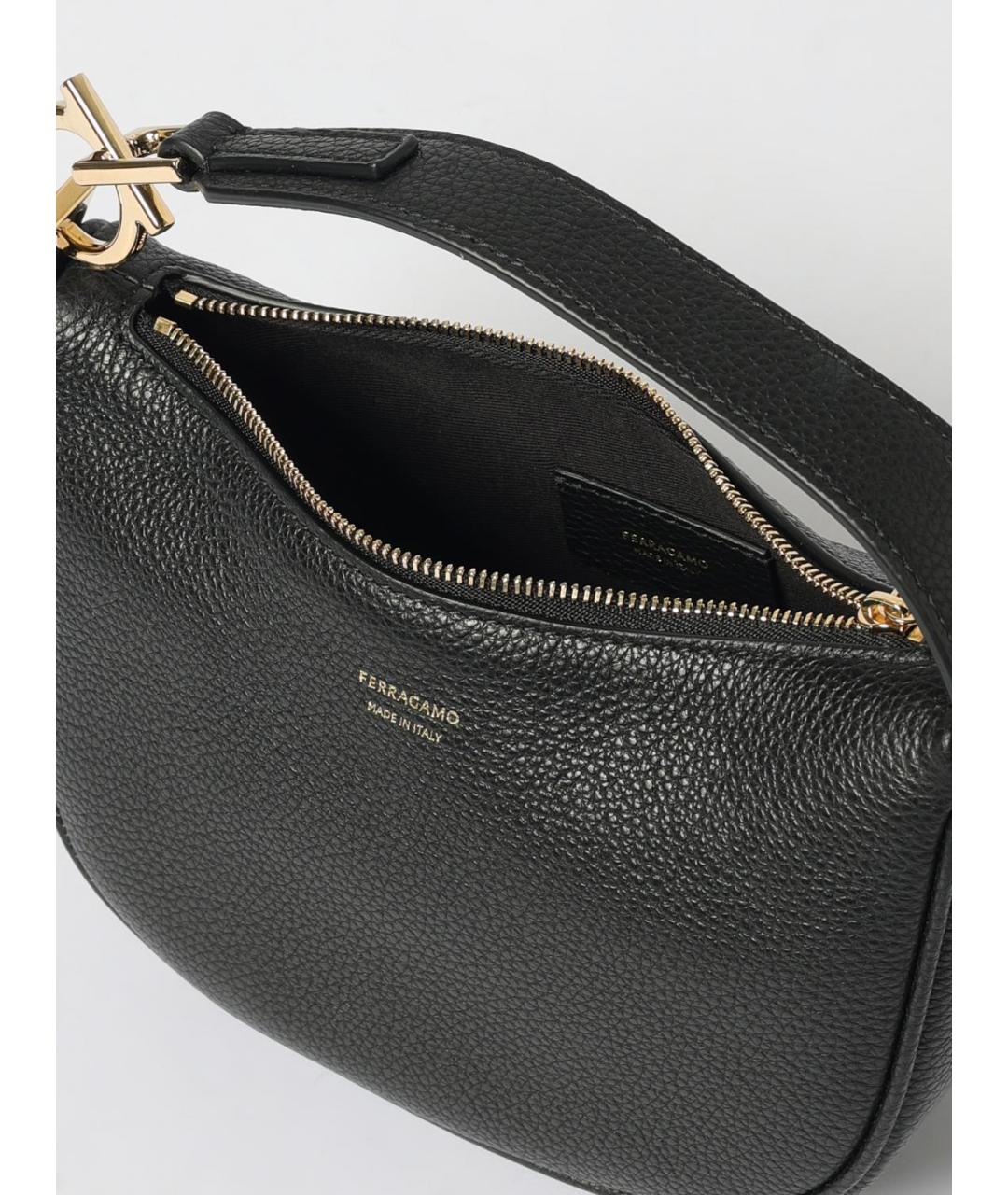 FERRAGAMO Черная кожаная сумка через плечо, фото 4