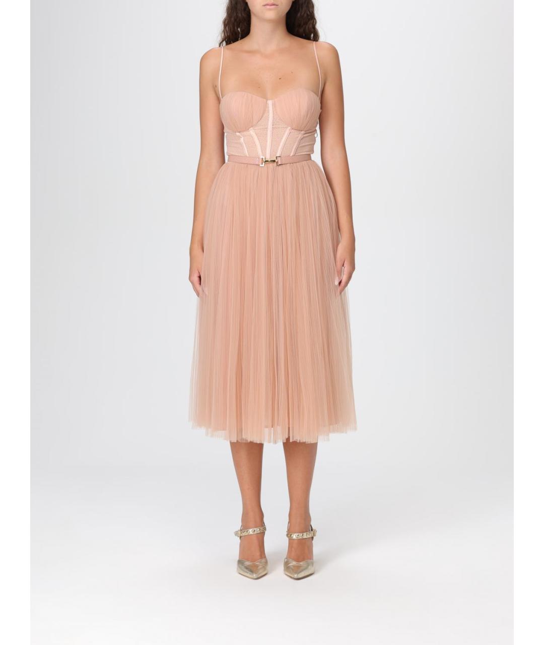 ELISABETTA FRANCHI Бежевое полиамидовое коктейльное платье, фото 4