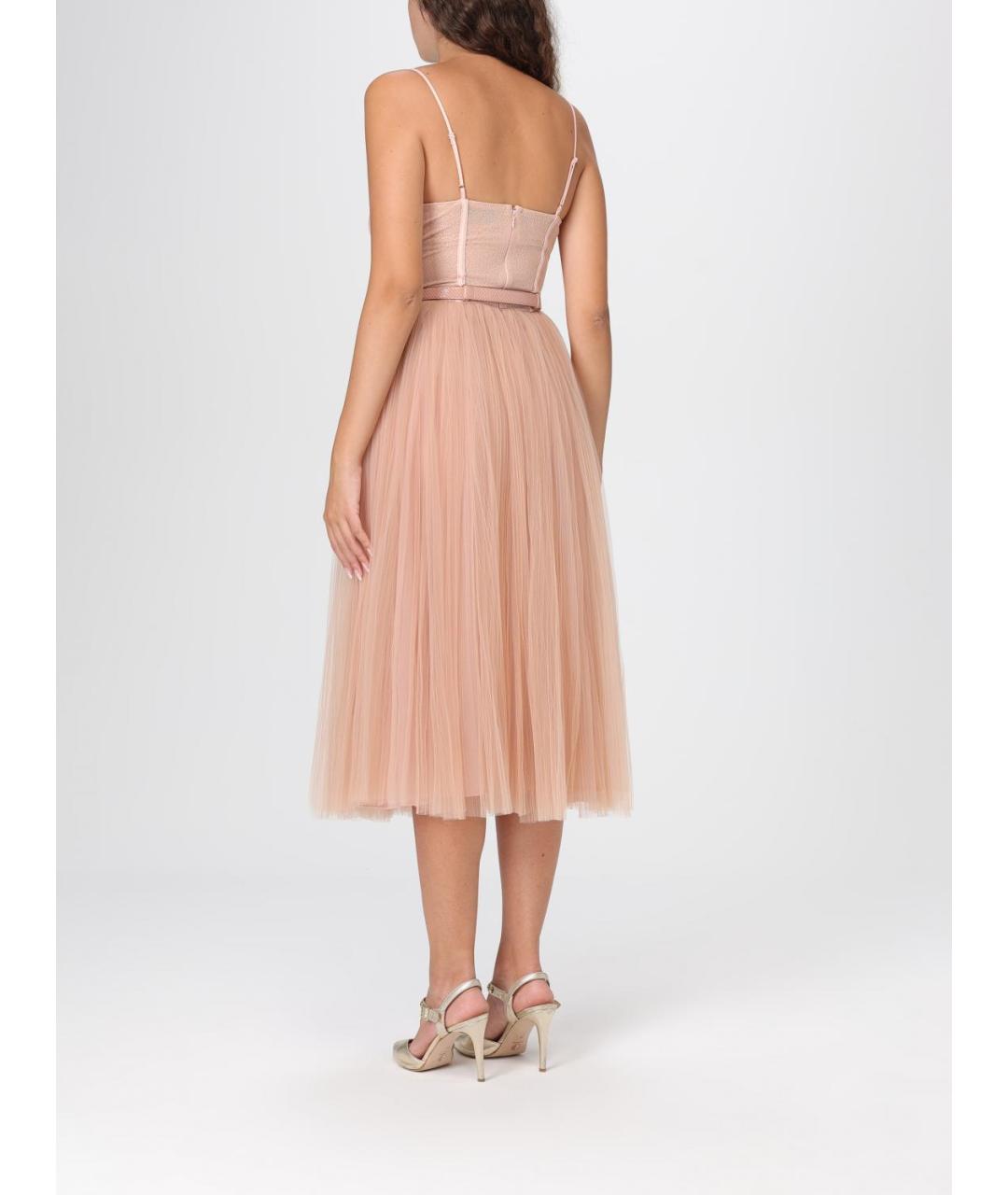 ELISABETTA FRANCHI Бежевое полиамидовое коктейльное платье, фото 2