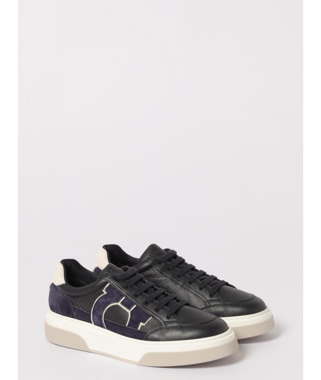 FERRAGAMO Синие кожаные низкие кроссовки / кеды, фото 2