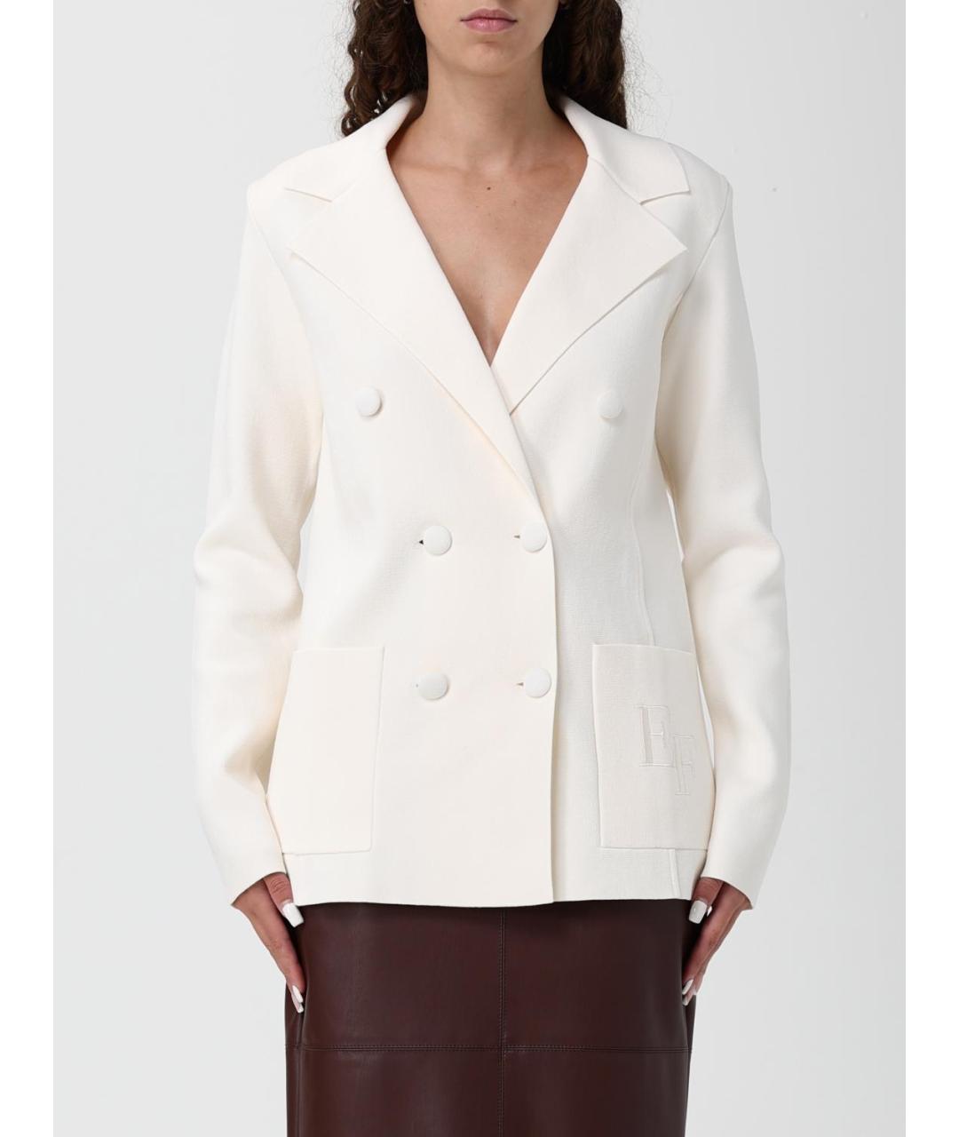 ELISABETTA FRANCHI Бежевый вискозный жакет/пиджак, фото 5