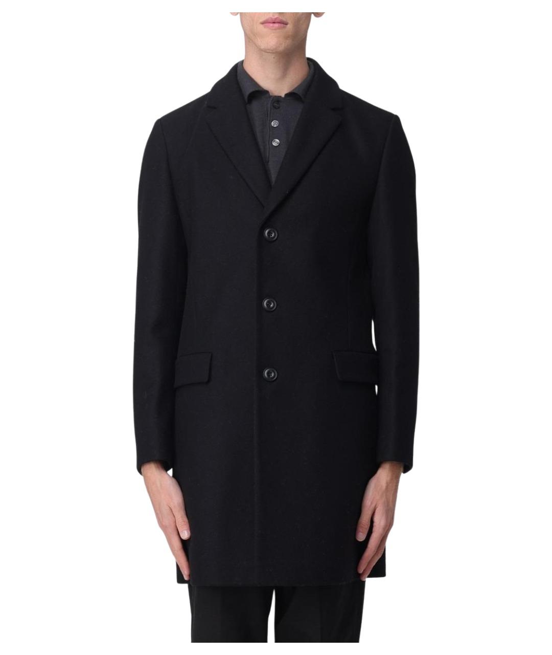 HUGO Черное шерстяное пальто, фото 1