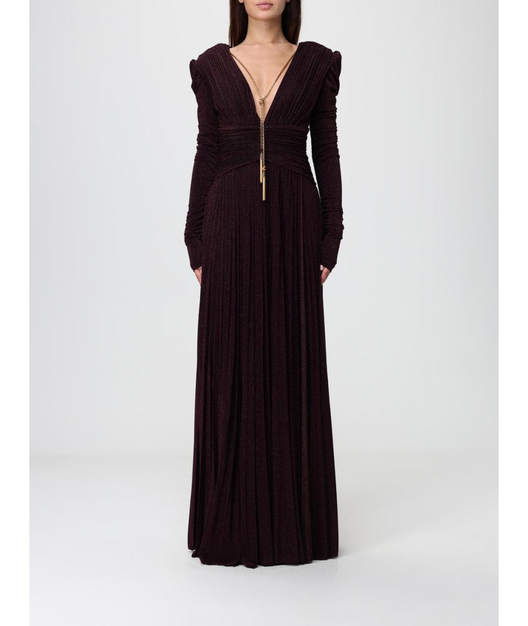 ELISABETTA FRANCHI Бордовое вискозное вечернее платье, фото 5