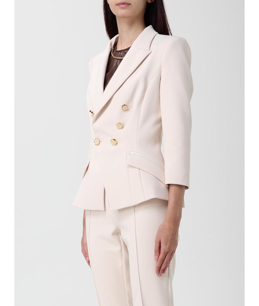 ELISABETTA FRANCHI Бежевый полиэстеровый жакет/пиджак, фото 4