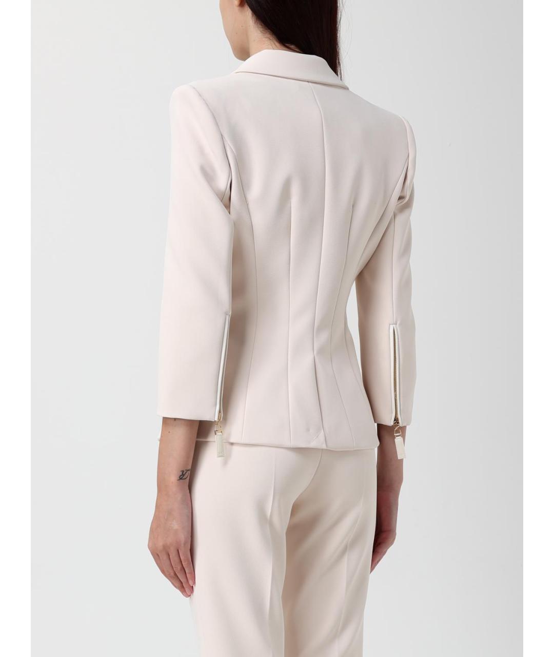 ELISABETTA FRANCHI Бежевый полиэстеровый жакет/пиджак, фото 3