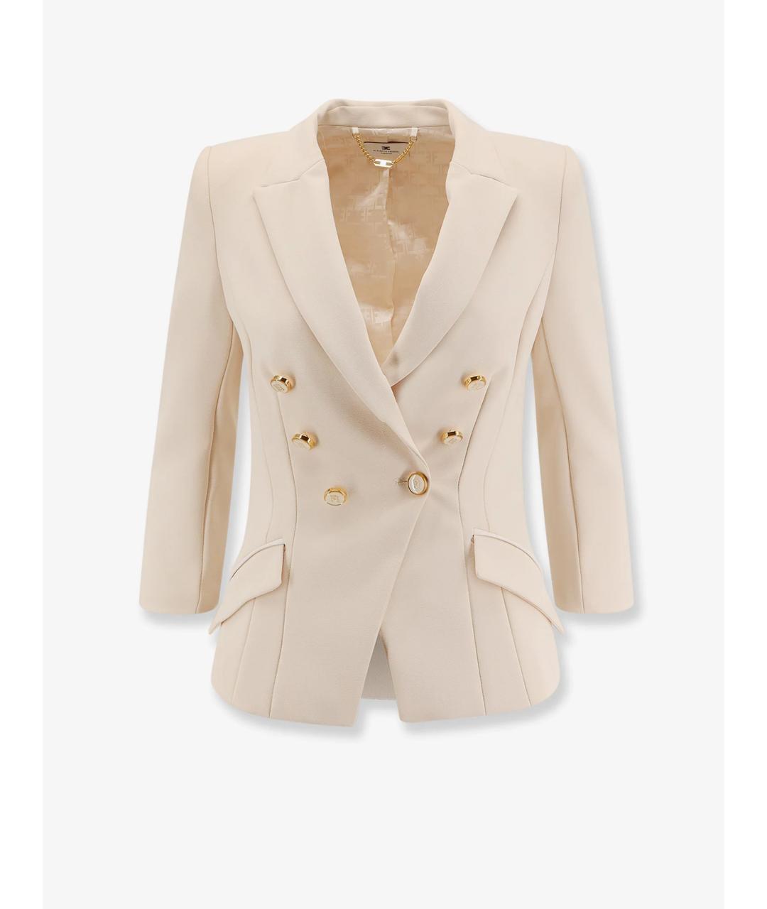 ELISABETTA FRANCHI Бежевый полиэстеровый жакет/пиджак, фото 1