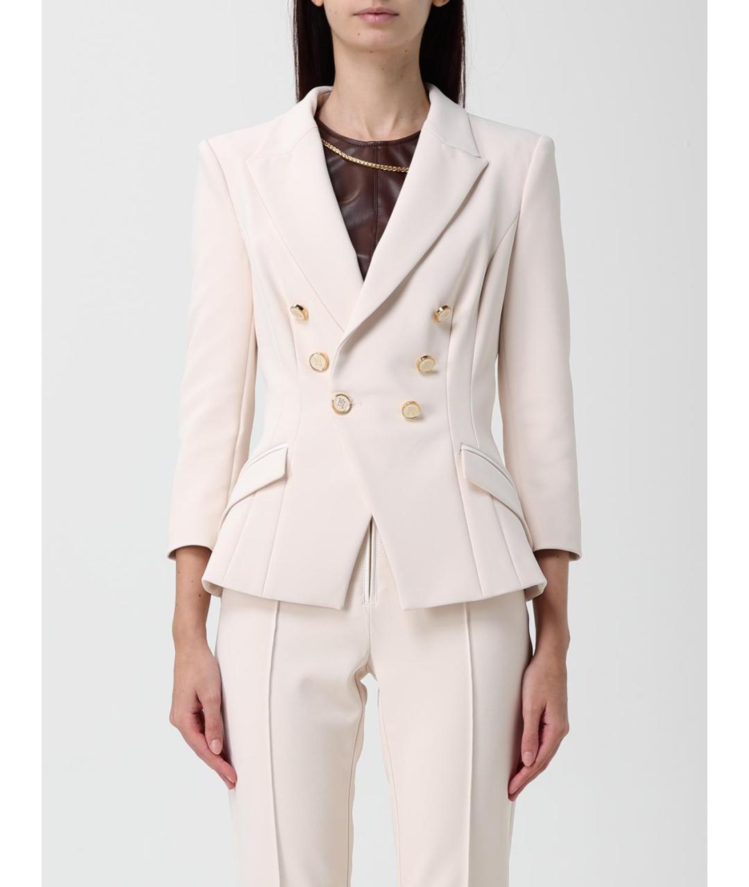ELISABETTA FRANCHI Бежевый полиэстеровый жакет/пиджак, фото 6